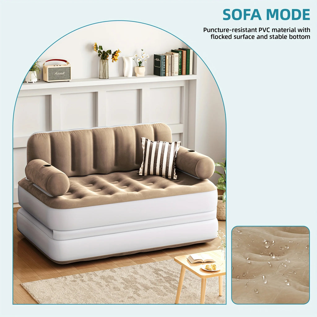 Inflatable Air Sofa Bed 2-in-1 Backrest Couch Airbed With Headboard And Pump Convertible Blow Up Bed Mattress For Home, Camping, And Guests, Living Room Furniture, Queen Size