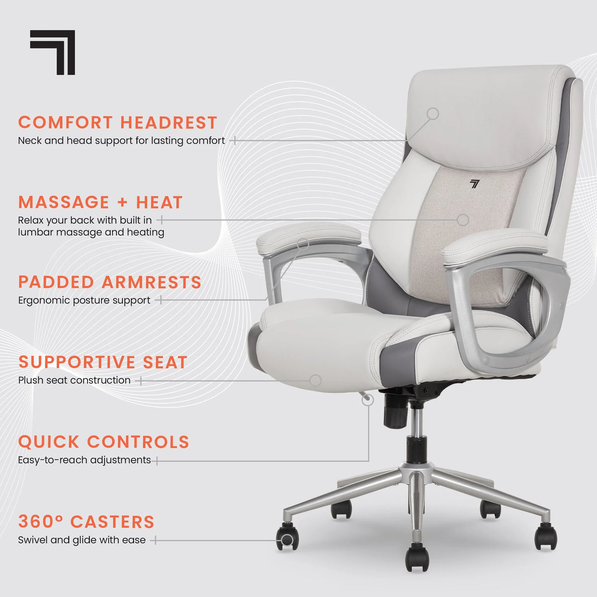 Sharper Image S-120 Massage and Heat Office Chair, Gray/White