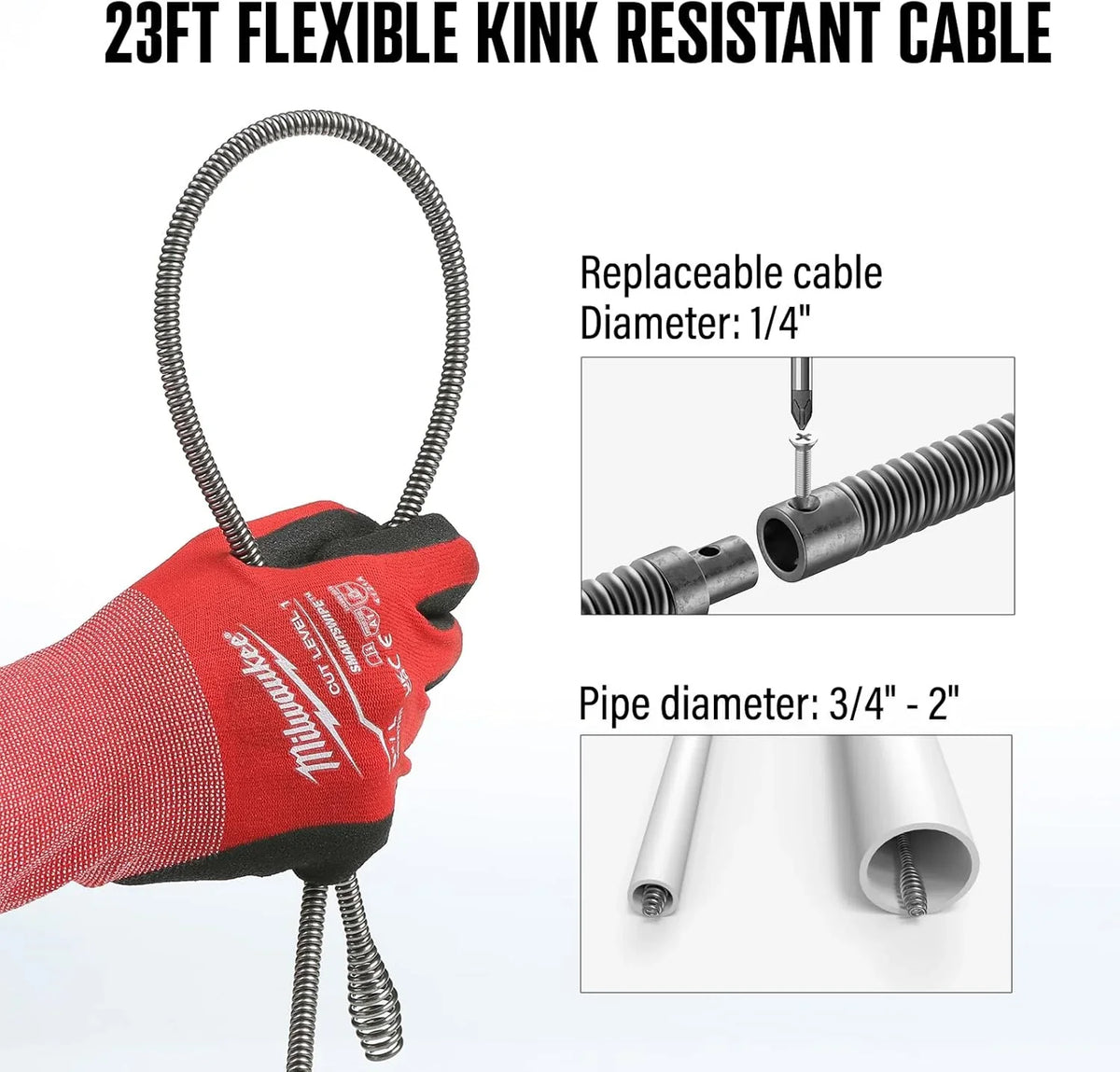 20V Cordless Electric Drain Auger-Efficient 25Ft Auto-Feed Drain Snake with Replaceable Cable,2.0Ah Battery,Charger,Storage Bag & Gloves for Kitchen,Bathroom,Shower Pipes (3/4"-2")"