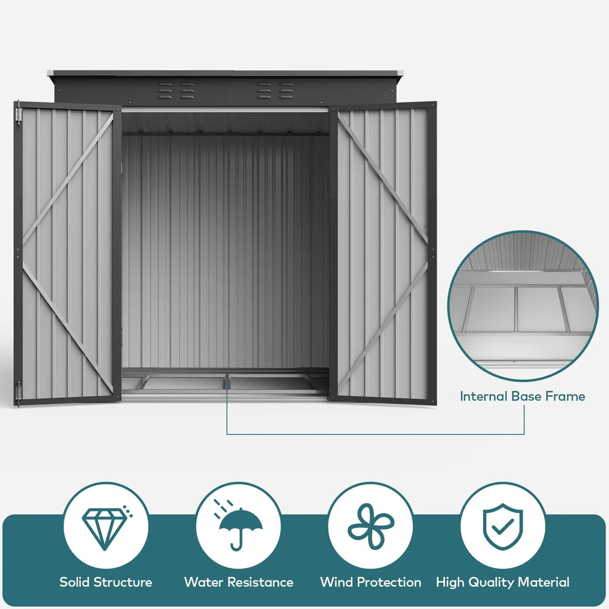 6' x 4' Outdoor Storage Shed, Lofka Garden Metal Shed with Base Frame for Backyard, Patio, Lawn, Gray