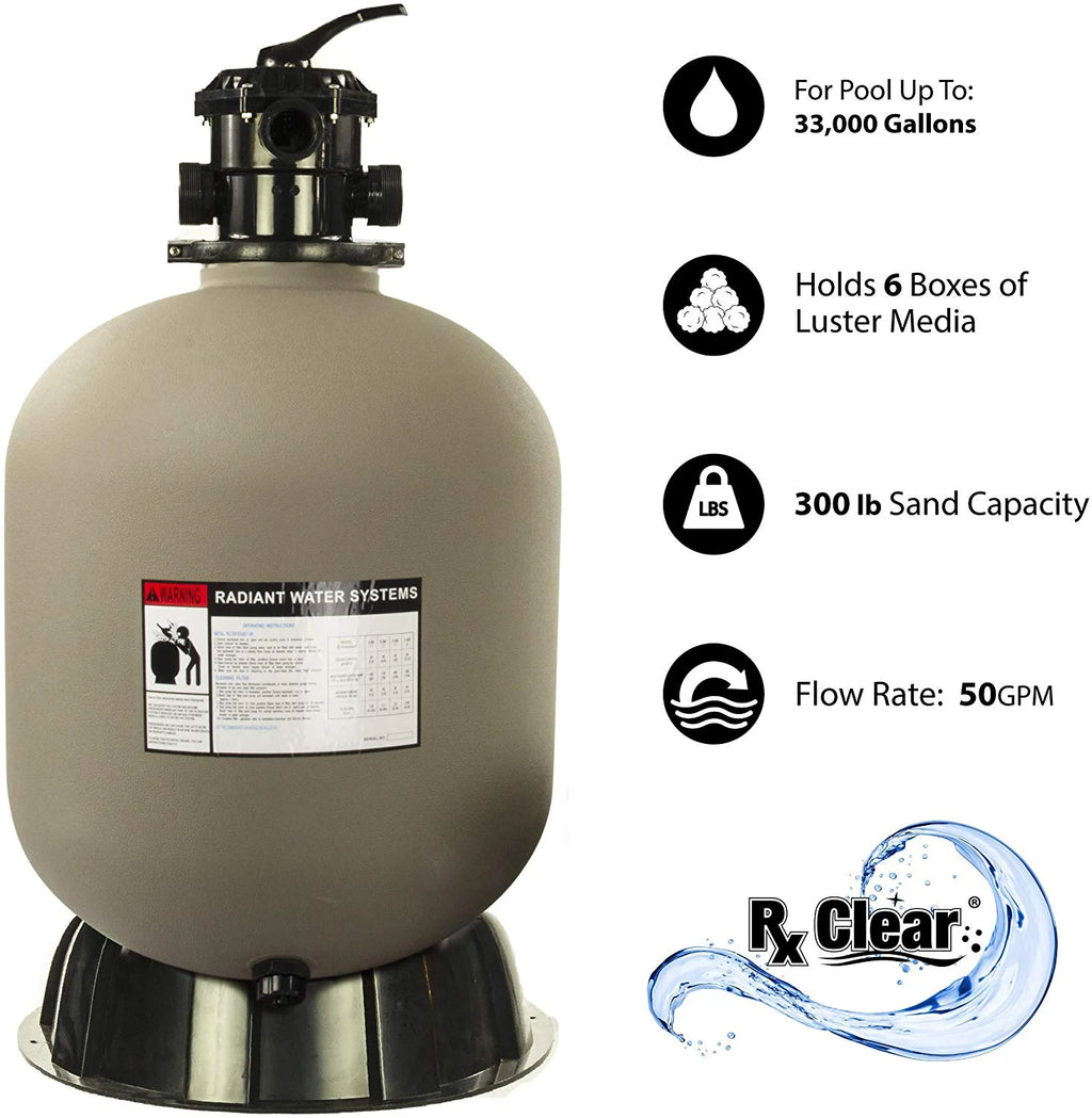 Rx Clear Radiant 22" Sand Filter with 6 Position Valve for Above-ground Swimming Pools