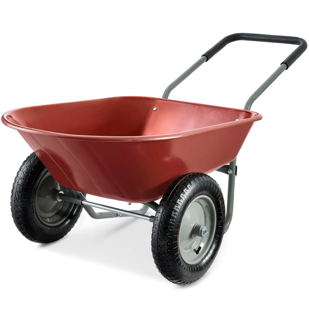 Best Choice Products Dual-Wheel Home Wheelbarrow Yard Garden Cart for Lawn, Construction - Green