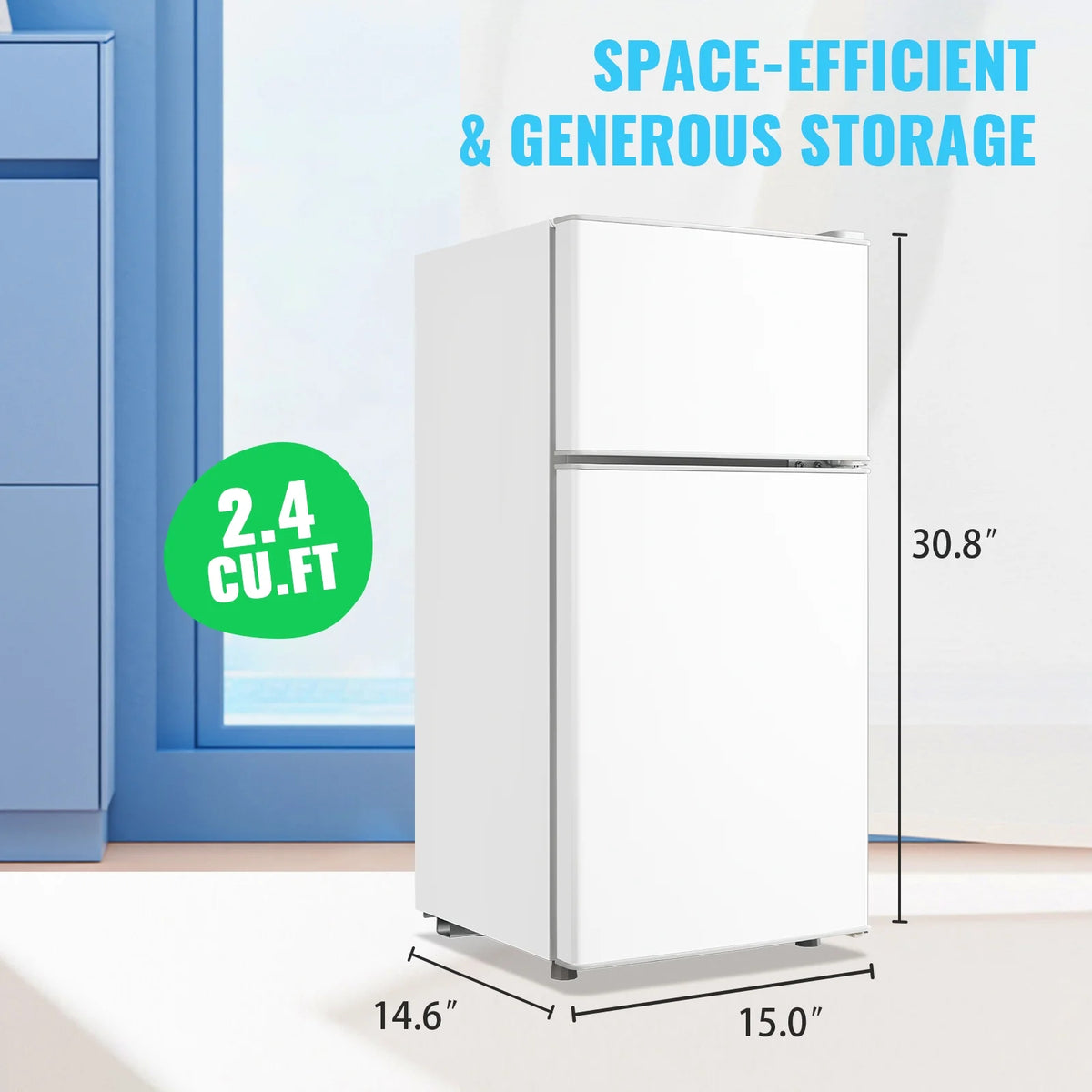 DEMULLER 2.4 Cu.ft Refrigerator Mini Fridge with Freezer Dual Door Personal Fridge New Silver Sale