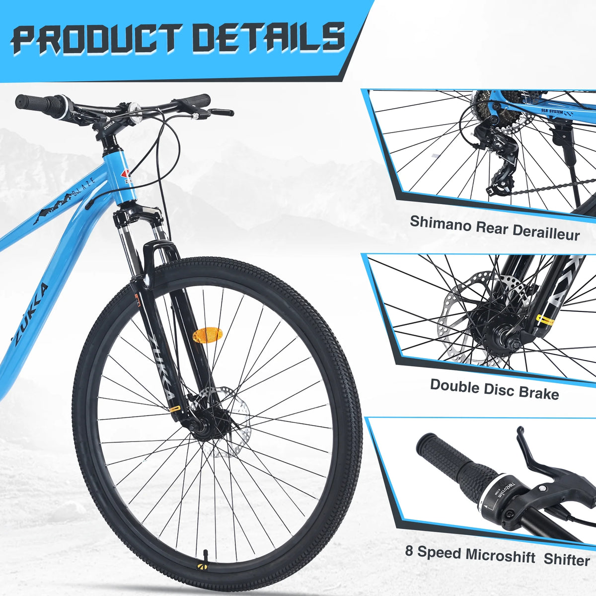 29" Mountain Bike 8 Speed Steel Frame City Bicycle with Front Suspension for Men Women, Gray