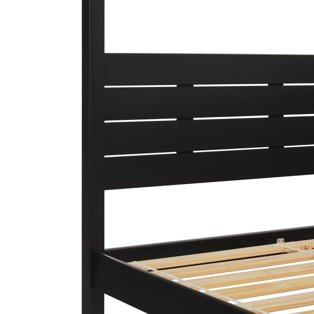 Walker Edison Minimalist Slatted Wood Queen Canopy Bedframe, Natural Pine