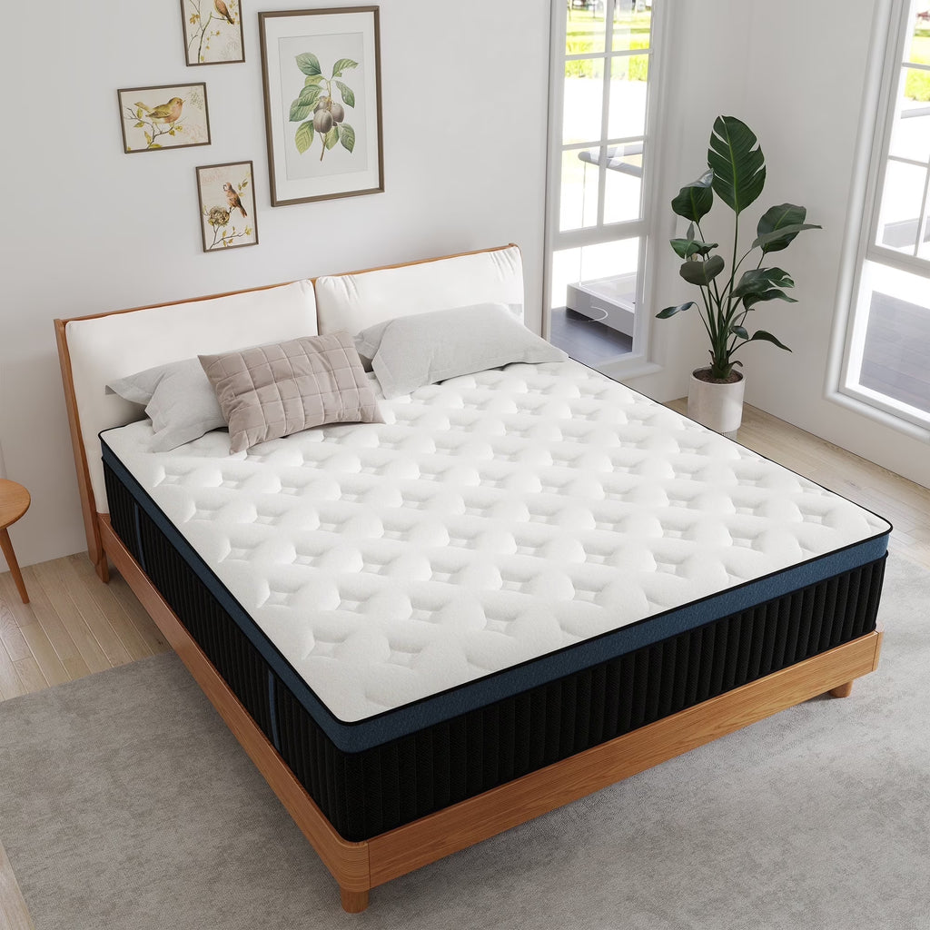 Kviwasha Queen Mattress 14 inch Memory Foam and Spring Hybrid Mattress in a Box Pressure Relief, Breathable