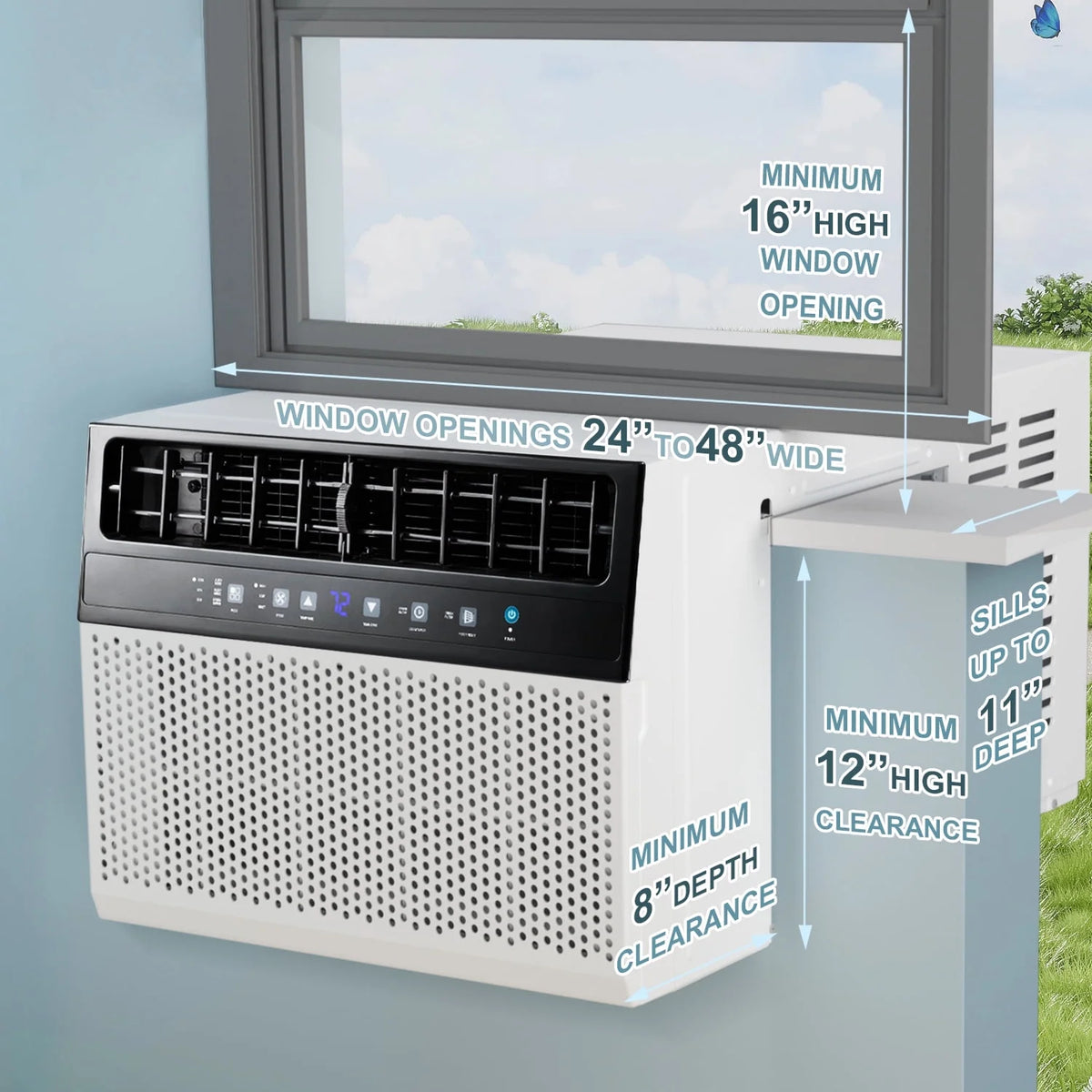 KISSAIR 12,000 BTU U Shaped Window Air Conditioner 6-in-1 Mode with Remote Control 24-Hour Timing for Room/Office/Apartment Cools up to 550 Sq.ft