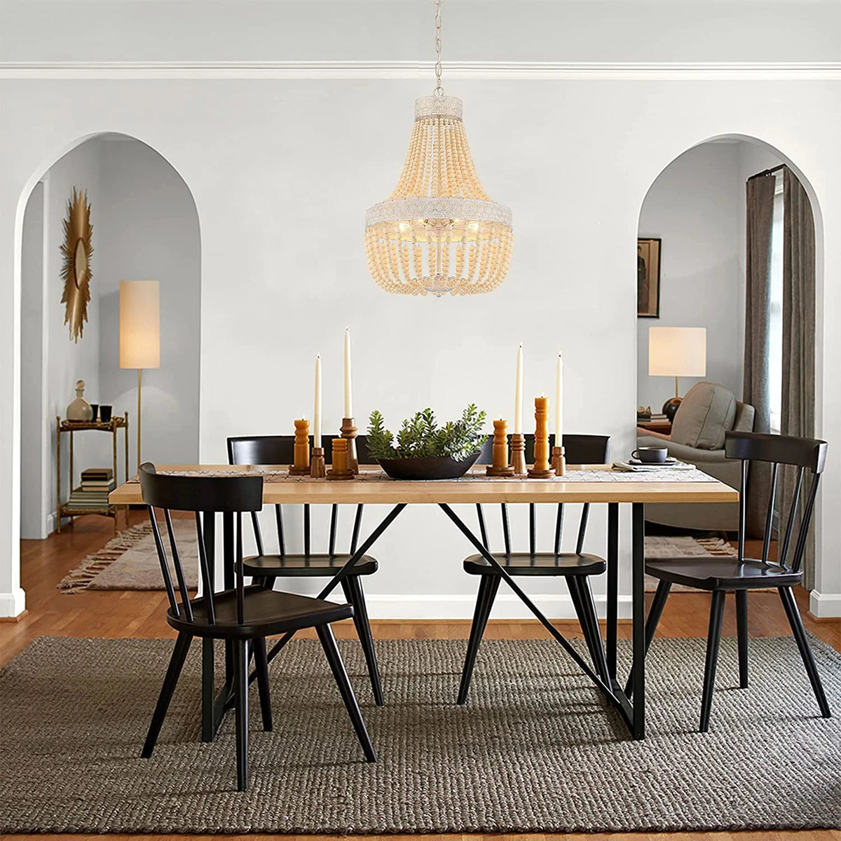 Vanity Art 5 Light Unique Empire Chandelier with Beaded Accents | Modern Hanging Lighting, Ceiling Lights Fixtures for Dining Room Living Room Bed Room Kitchen SYB5265DW-LT