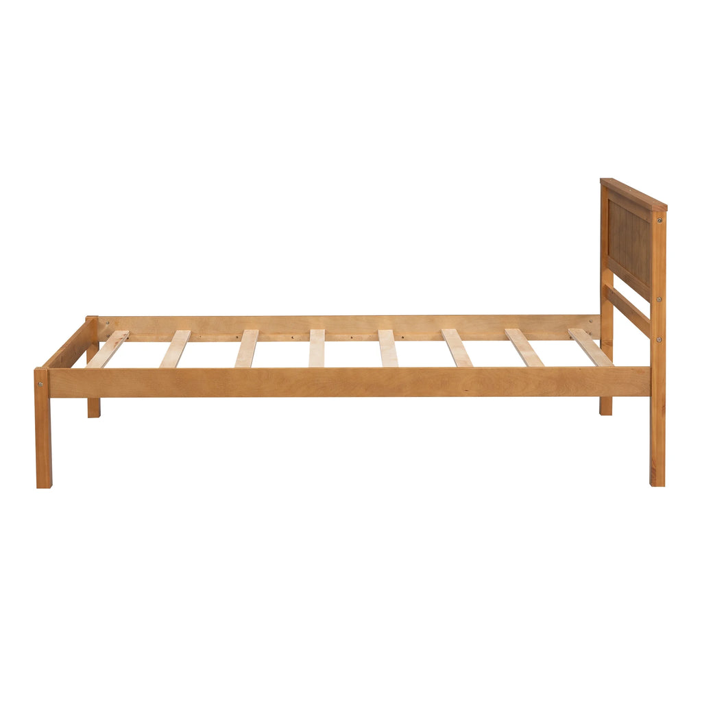 Euroco Twin Platform Bed, Modern Wood Frame Bed with Headboard and Slats for Kids Room, Oak