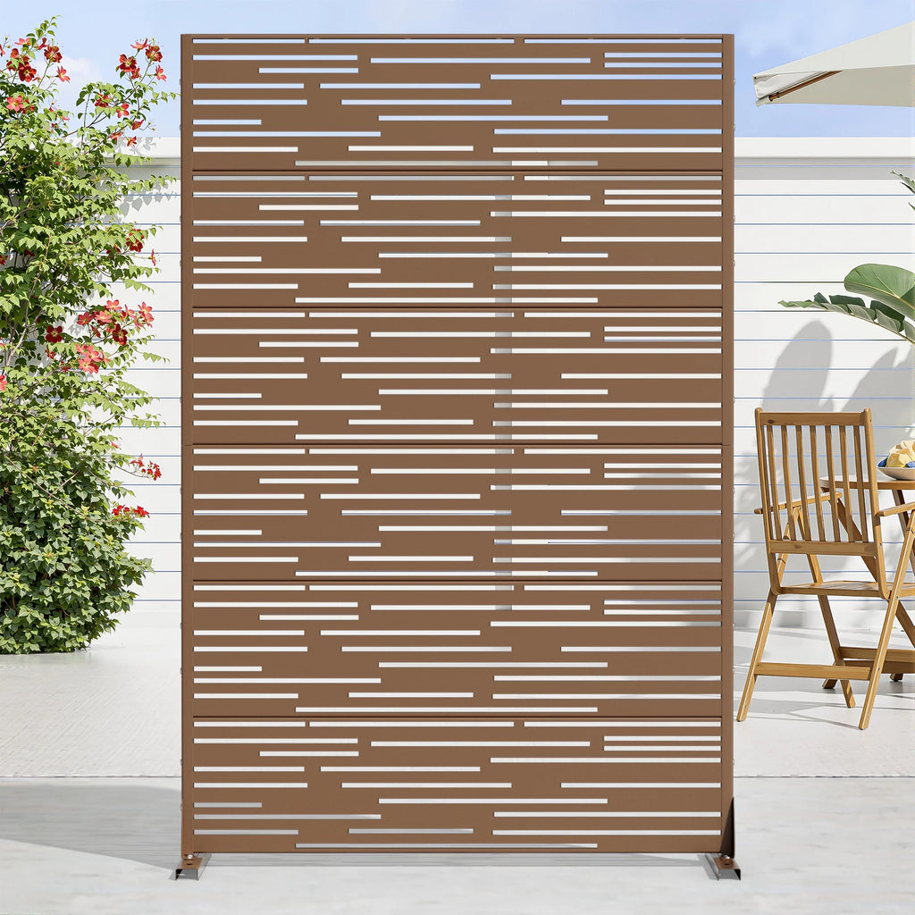 MAYEERTY 72 �� 47in Outdoor Privacy Screen with Stand Metal Balcony Decorative Screen, Black