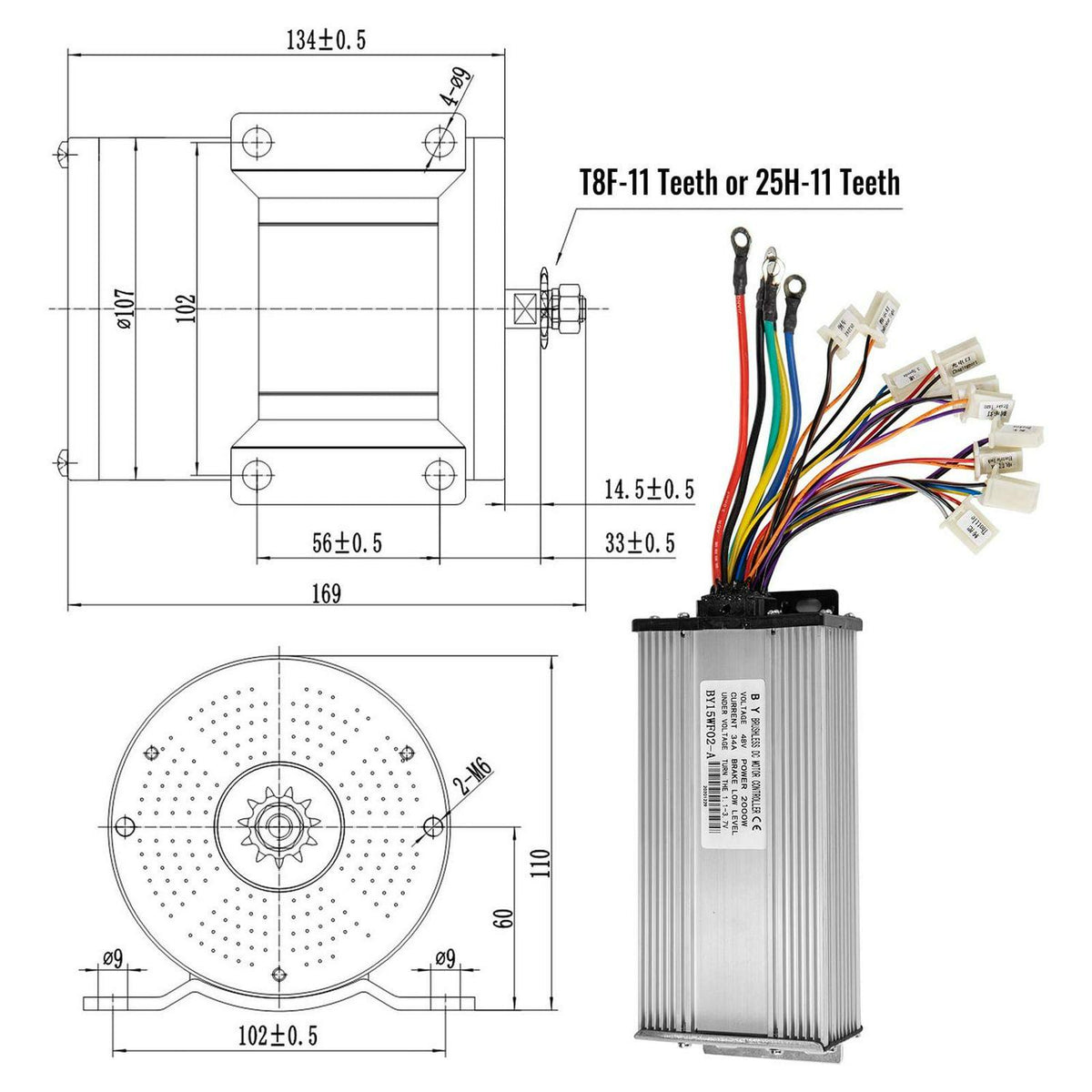 VEVOR 48V 2000W Brushless DC Motor Kit. 4300 RPM. with Controller &amp; Throttle. for Go Kart/ATV. 10 lb