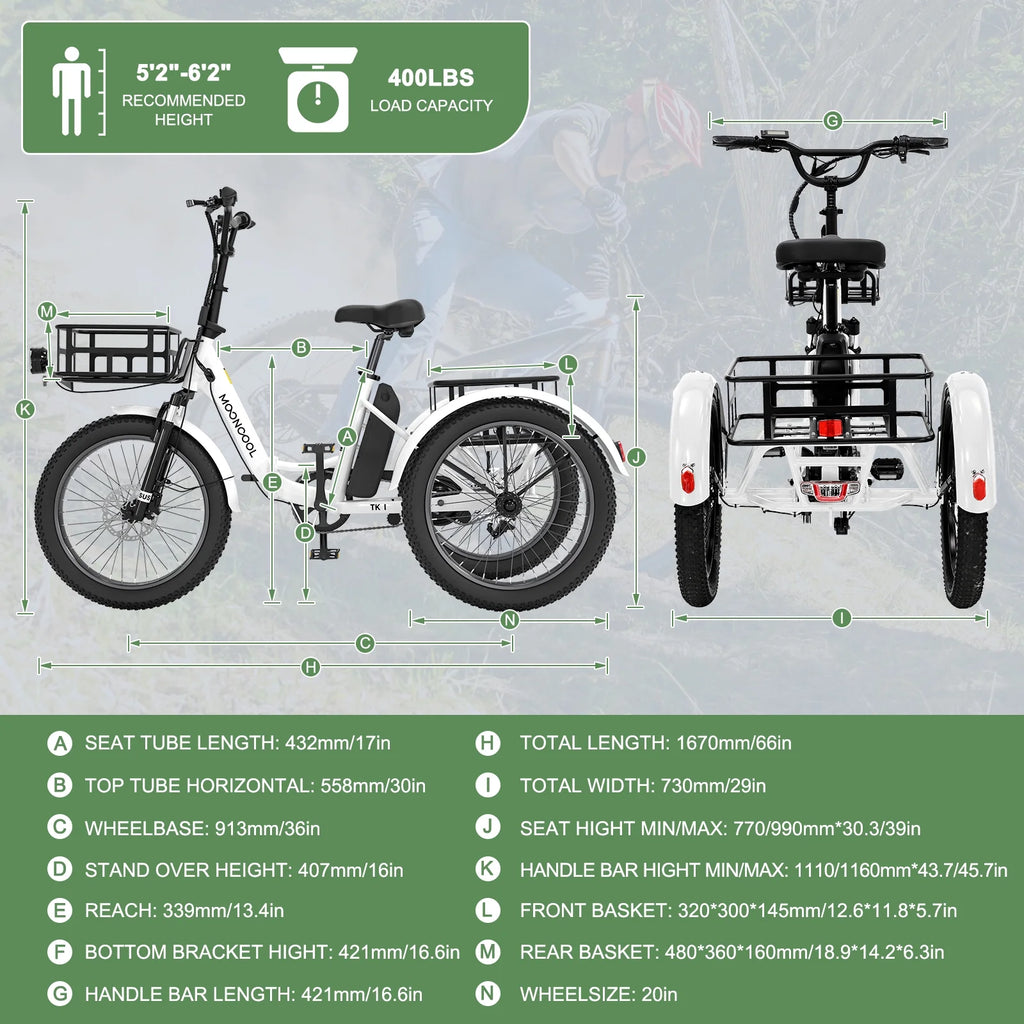 ABORON 3.0 Fat Tire Electric Trike for Senior Foldable E-Bike, 500W Motorized Tricycle Adult 20" Folding 3 Wheel Electric Commute Bike Trike w/48V Battery and Storage Baskets,