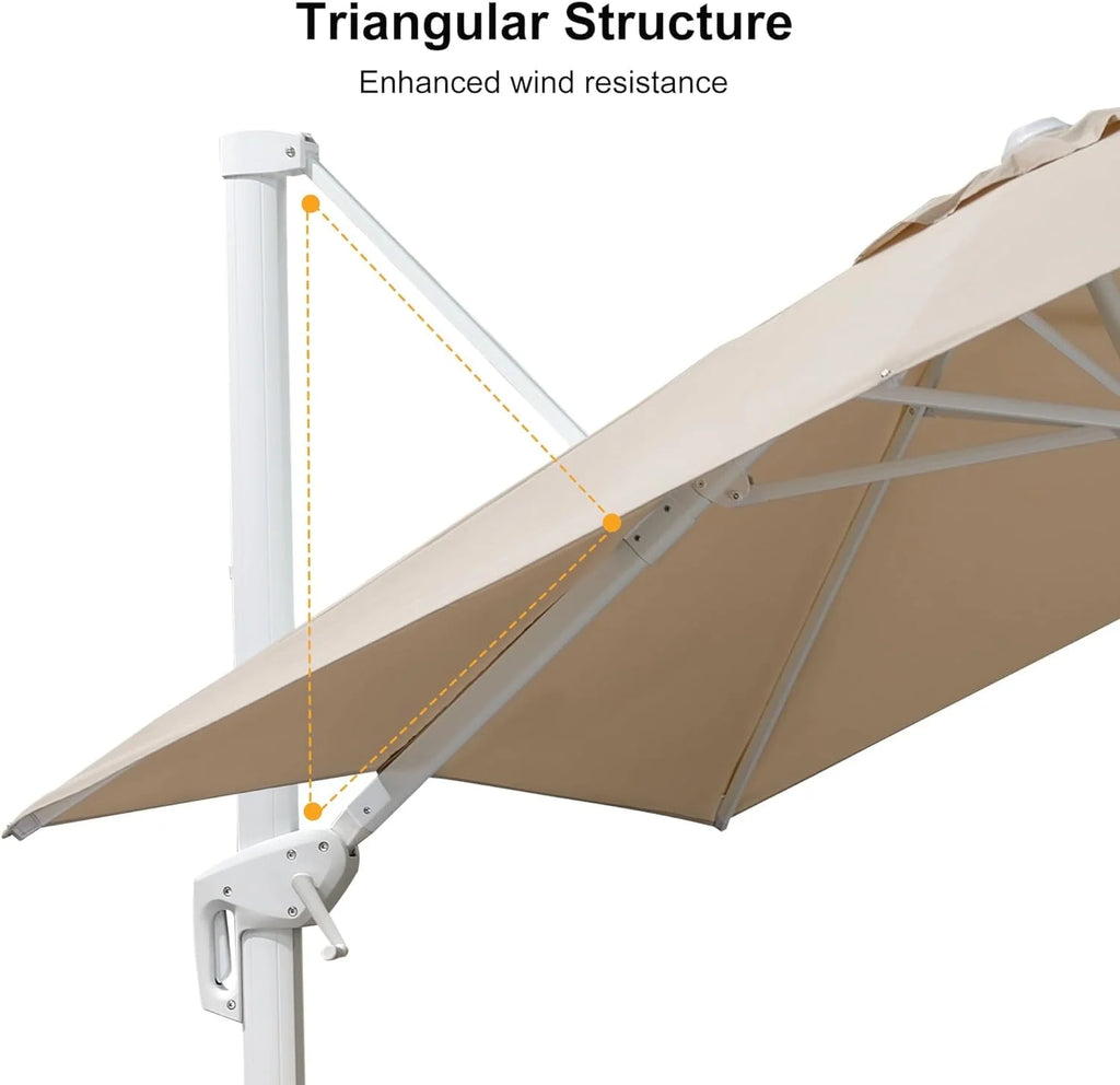 PURPLE LEAF 9 �� 11.5 FT Patio Umbrella White Cantilever Offset Umbrella Rectangle Outdoor Umbrella with 360�� Rotation for Garden Deck Pool, Beige