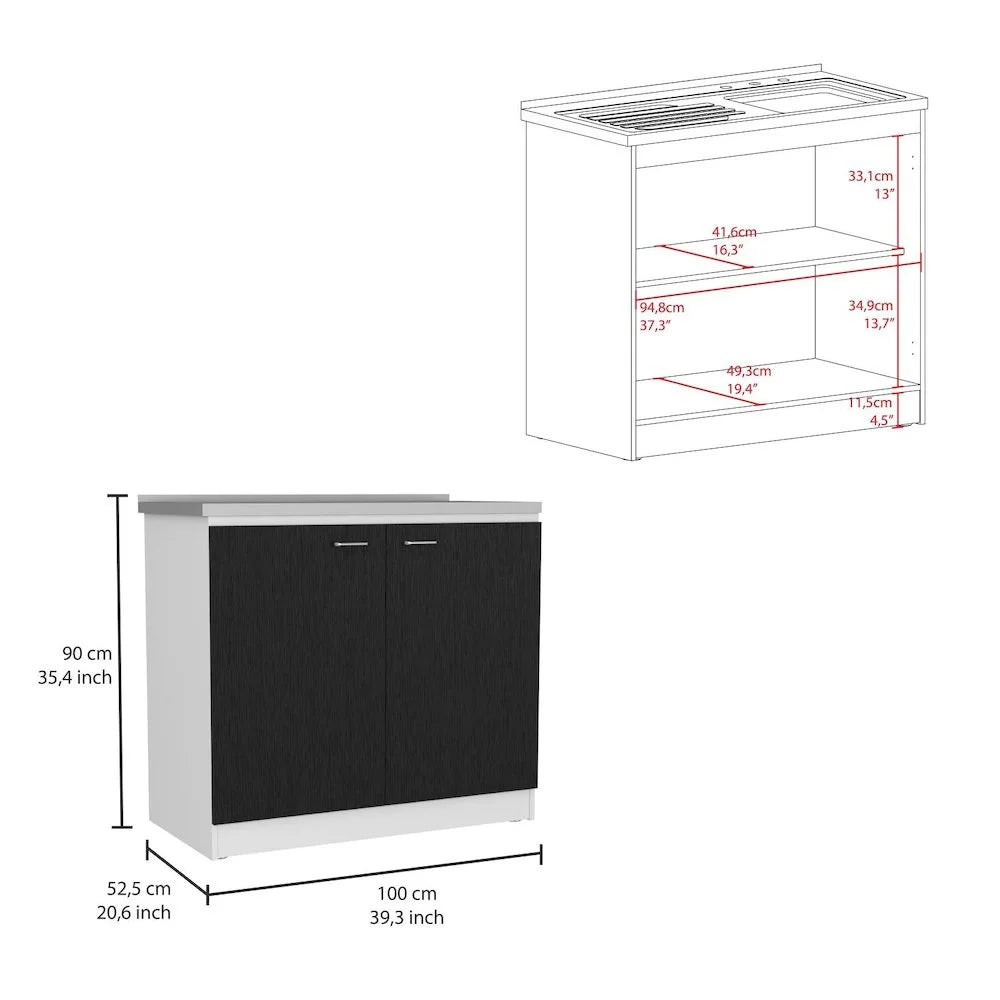 Napoles Utility Sink with Cabinet, Double Door, One Shelf White / Black