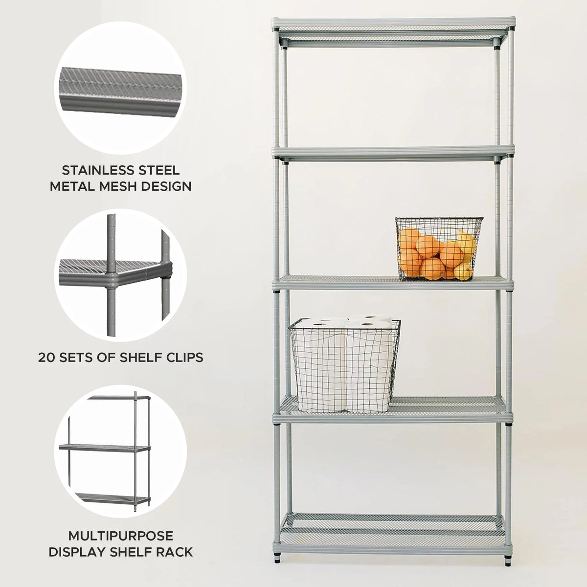 Design Ideas MeshWorks 5 Tier Steel Storage Shelving Unit Bookshelf, Green