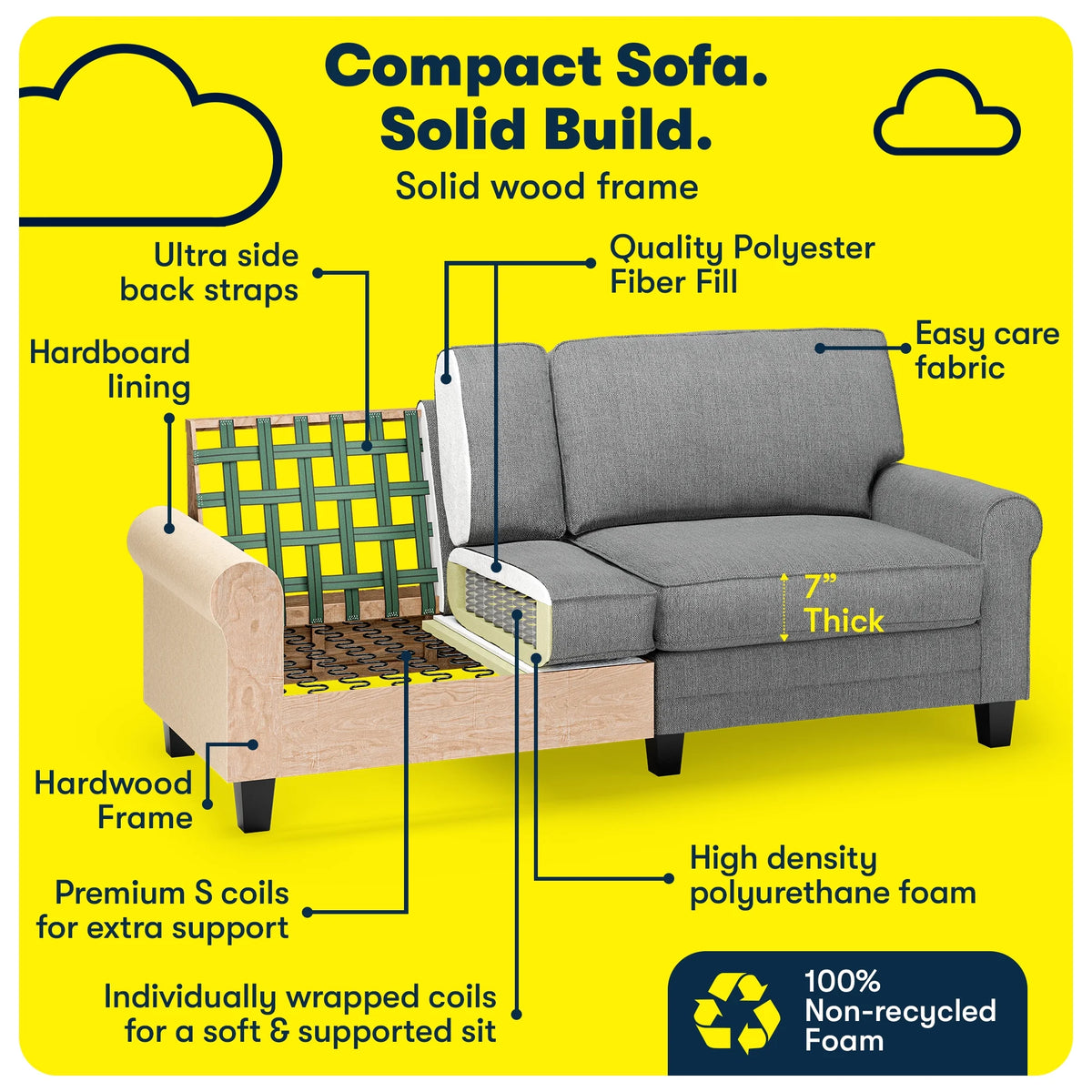 Serta Copenhagen 78" Rolled Arm Sofa with Removable Covers Dark Brown