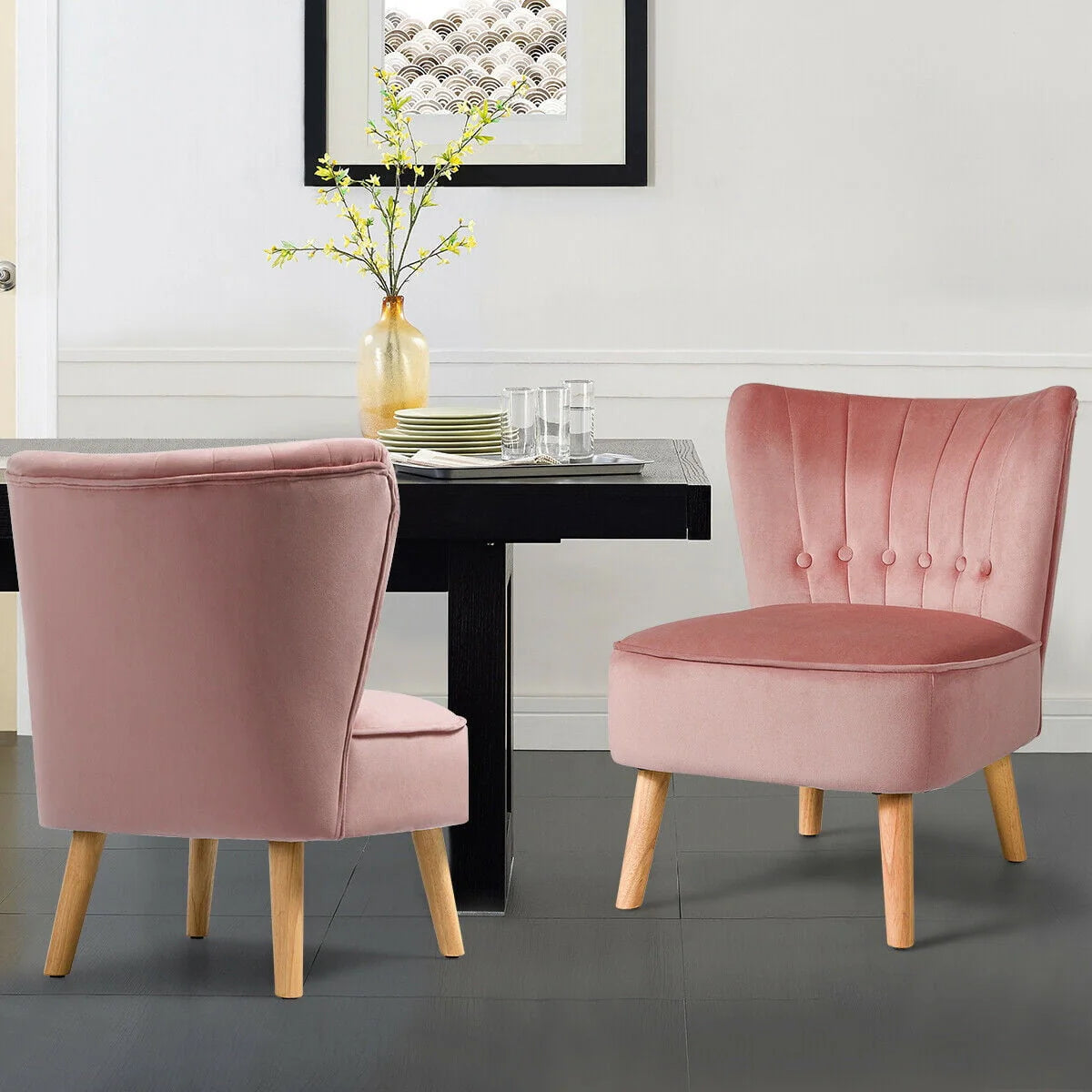 Gymax 2PCS Accent Chair Armless Leisure Chair Single Sofa w/ Wood Legs Pink