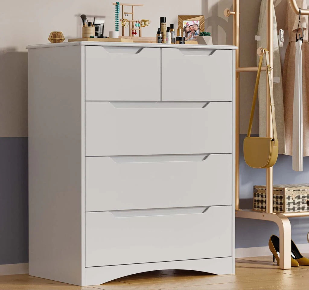 Aiho 5 Drawer Dresser for Bedroom, Office, Living Room - White