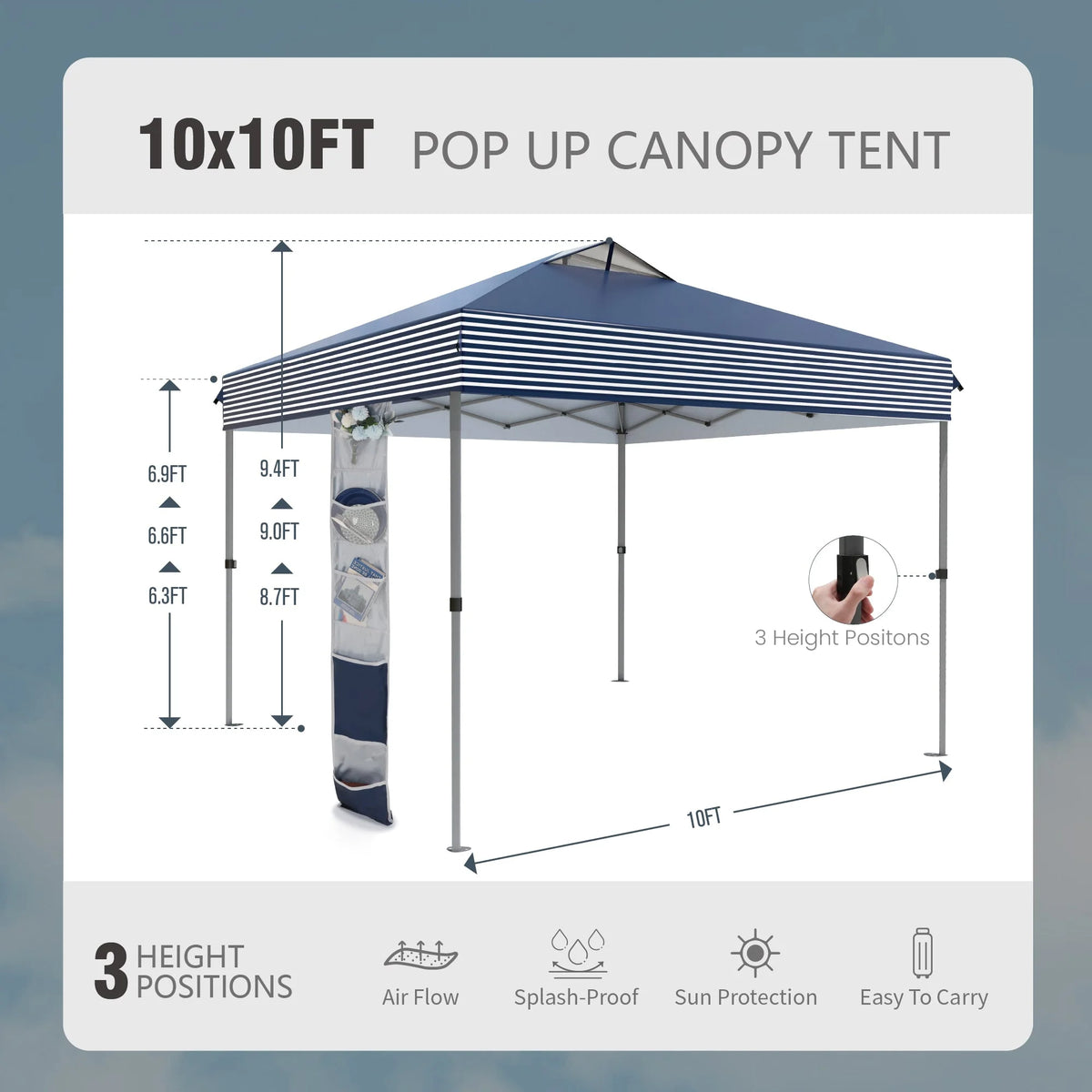 Alpha Joy 10x10ft Pop-up Canopy Instant Outdoor Canopy Tent Portable Straight Leg Shelter with Roller Bag for Outside, Flag