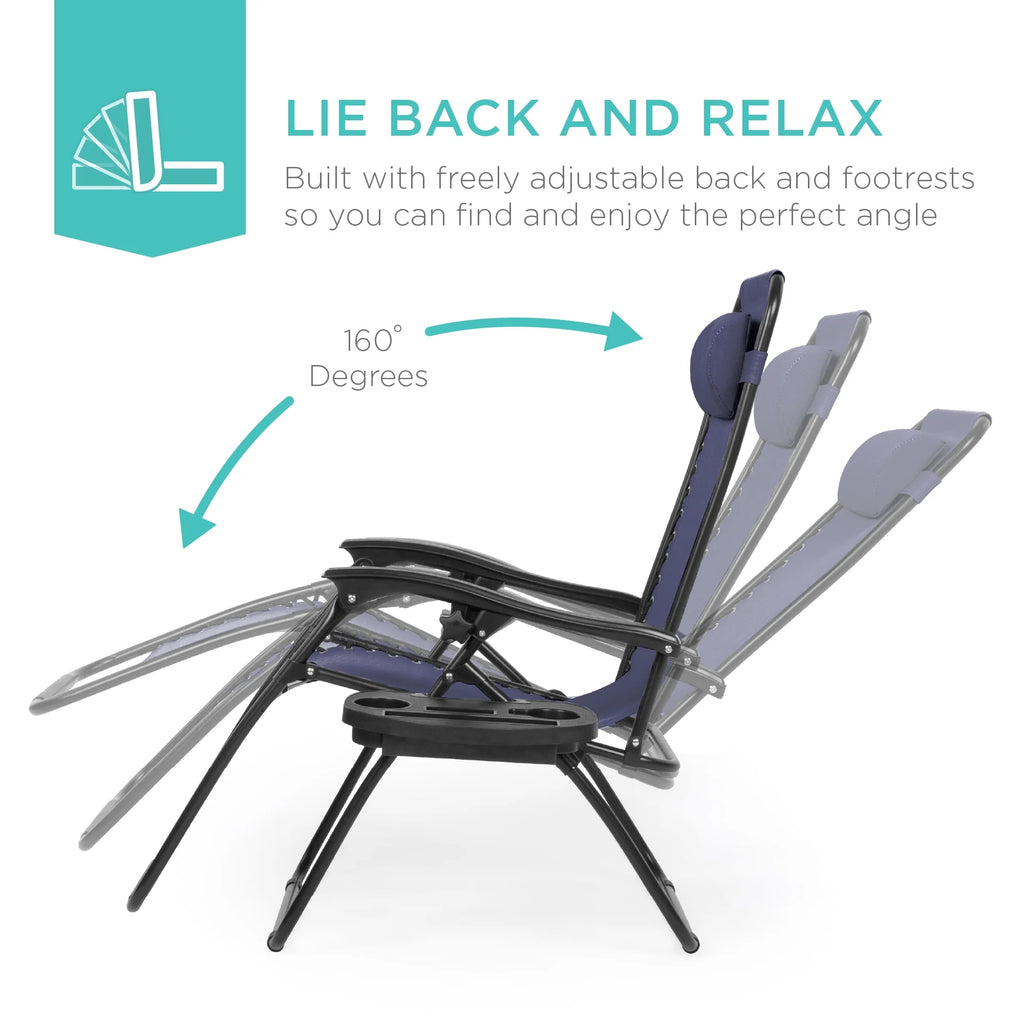 Best Choice Products Set of 2 Zero Gravity Lounge Chair Recliners for Patio, Pool w/ Cup Holder Tray - Gray
