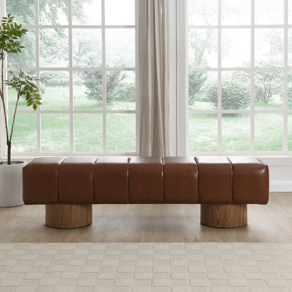 Christopher Knight Home Modern Mid-Century 64" Velvet Tufted Ottoman Bench, Faux Wood Legs, Light Gray