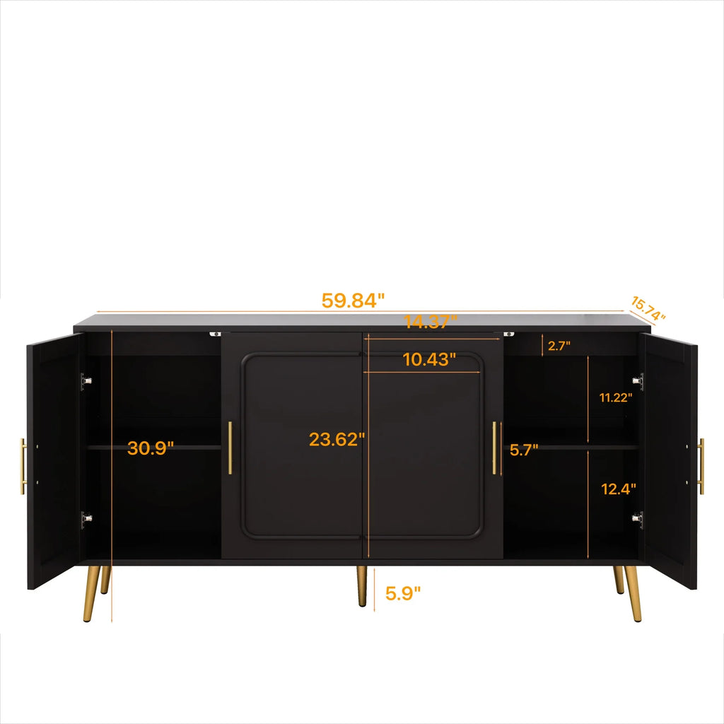 Large 4-Door Storage Cabinet with Adjustable Shelves, Modern Multi-Room Organizer for Living Room, Kitchen, Bedroom, Hallway - Blue