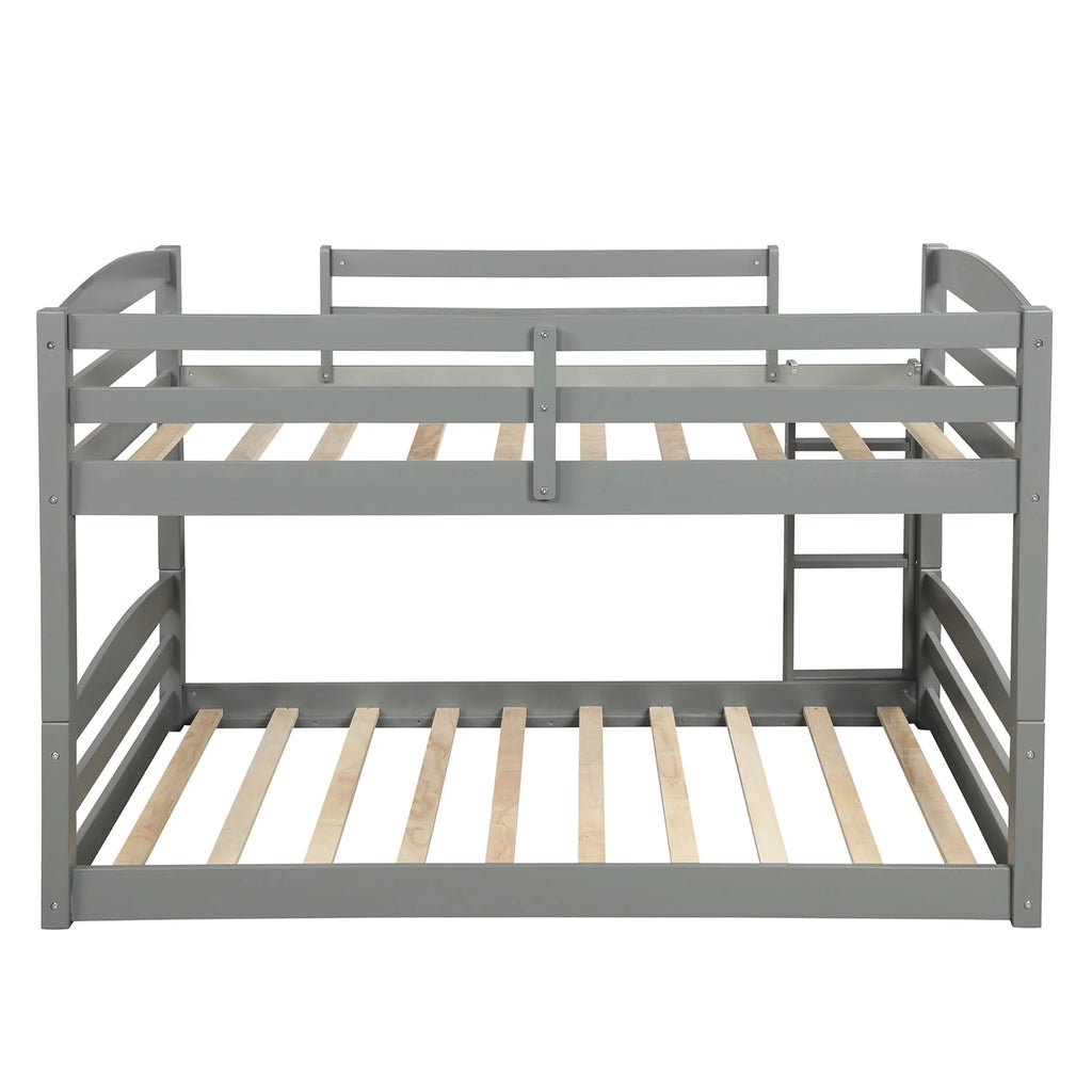 Merax Twin Over Twin Floor Bunk Beds with Ladder and Guardrail, Gray