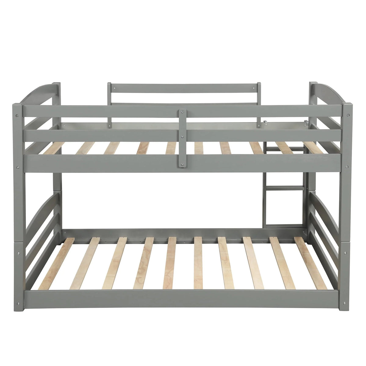 Merax Twin Over Twin Floor Bunk Beds with Ladder and Guardrail, Gray