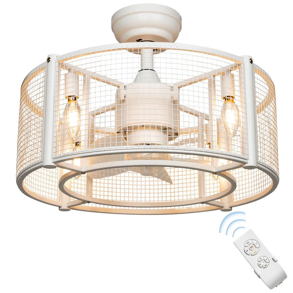 Costway 20'' Caged Bladeless Ceiling Fan with Light Reversible Motor & Remote Control