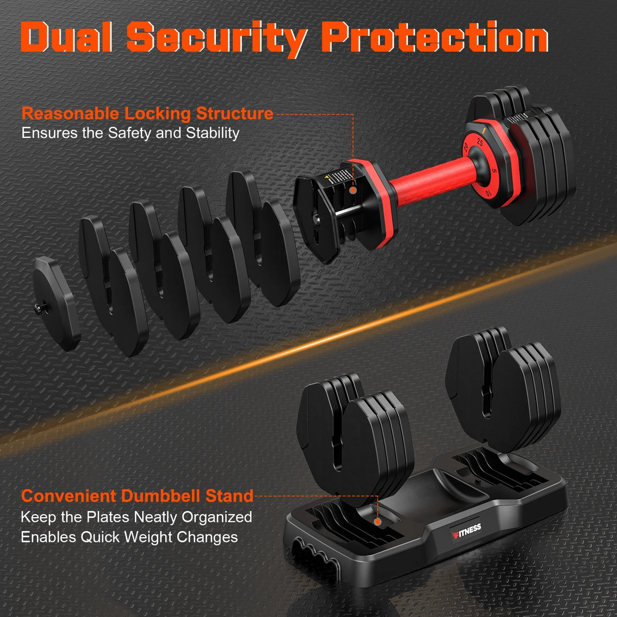 GIKPAL 50lb(25lb*2) 5 in 1 Adjustable Dumbbells 25LB set of 2 Adjustable Free Weights Plates and Rack - Hand Weights for Women and Men - Adjust Weight for Home Gym Full Body Workout Fitness