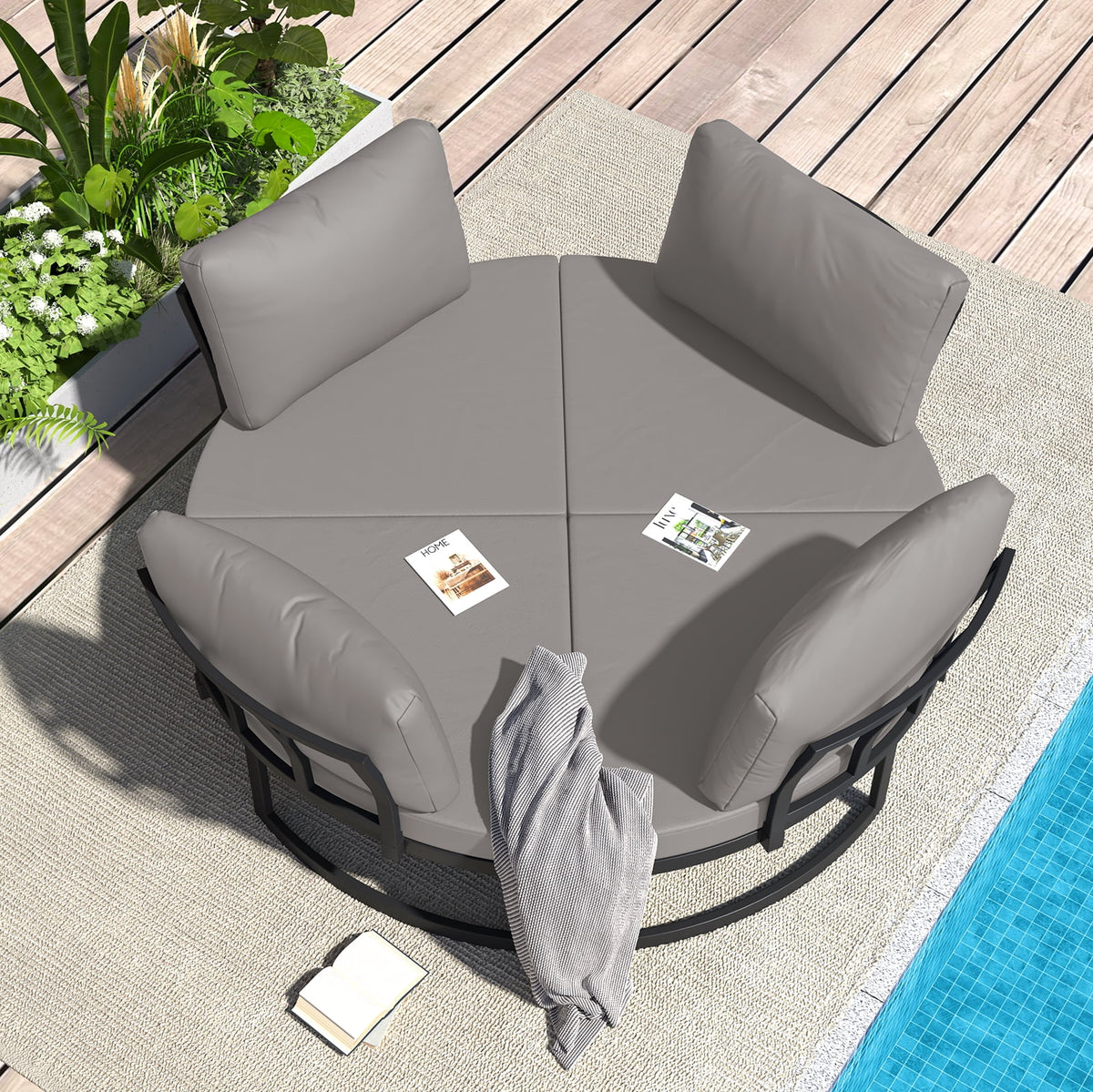 AECOJOY Metal Patio Furniture Set 73" Outdoor Conversation Set Patio Sectional Sofa Couch with Removable Cushions in Beige
