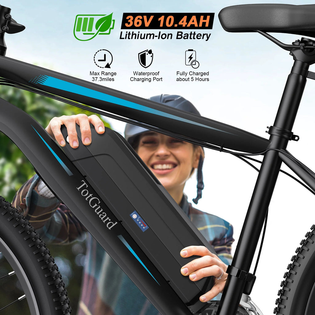 TotGuard Electric Bike for Adults, 26" Ebike 350W Adult Electric Bicycles, Electric Mountain Bike with 36V 10.4Ah Battery, Suspension Fork, Shimano 21 Speed Gears