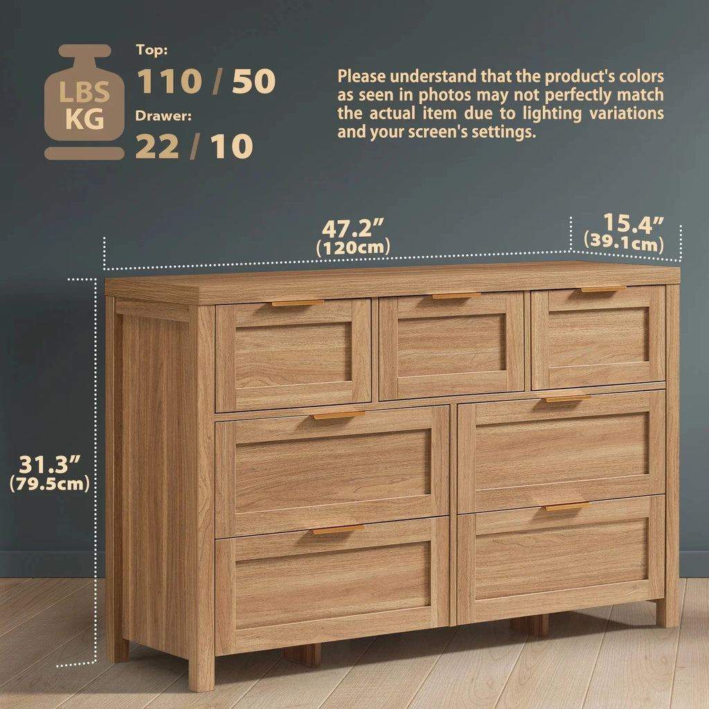 ARKANTOS Wooden 6 Drawer Double Dressers, Wide Chests of Drawers for Bedroom, Natural Oak