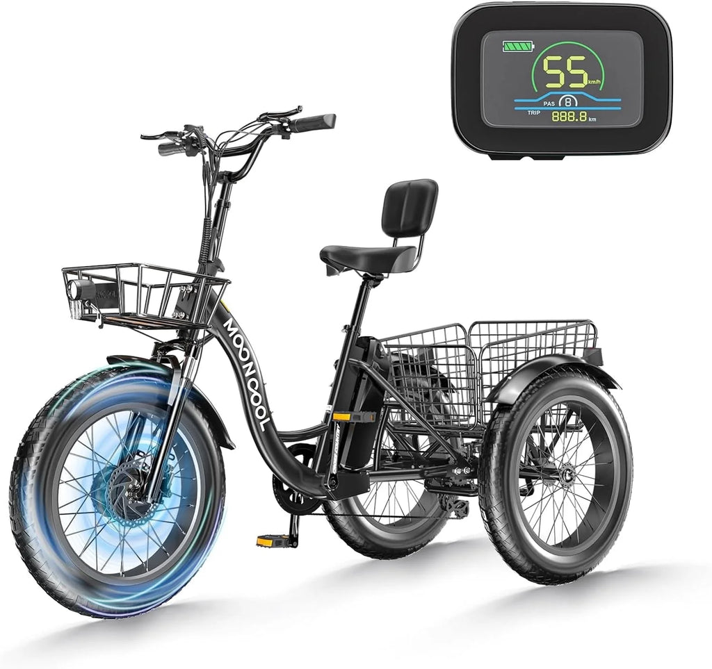 20" x 4" Fat Tire Electric Tricycle for Adult, 7 Speeds Electric Trike 48V 500W Motorized Tricycle , Electric Three Wheels Bicycle for Senior, Aluminum Frame & Rear Basket ,16mph