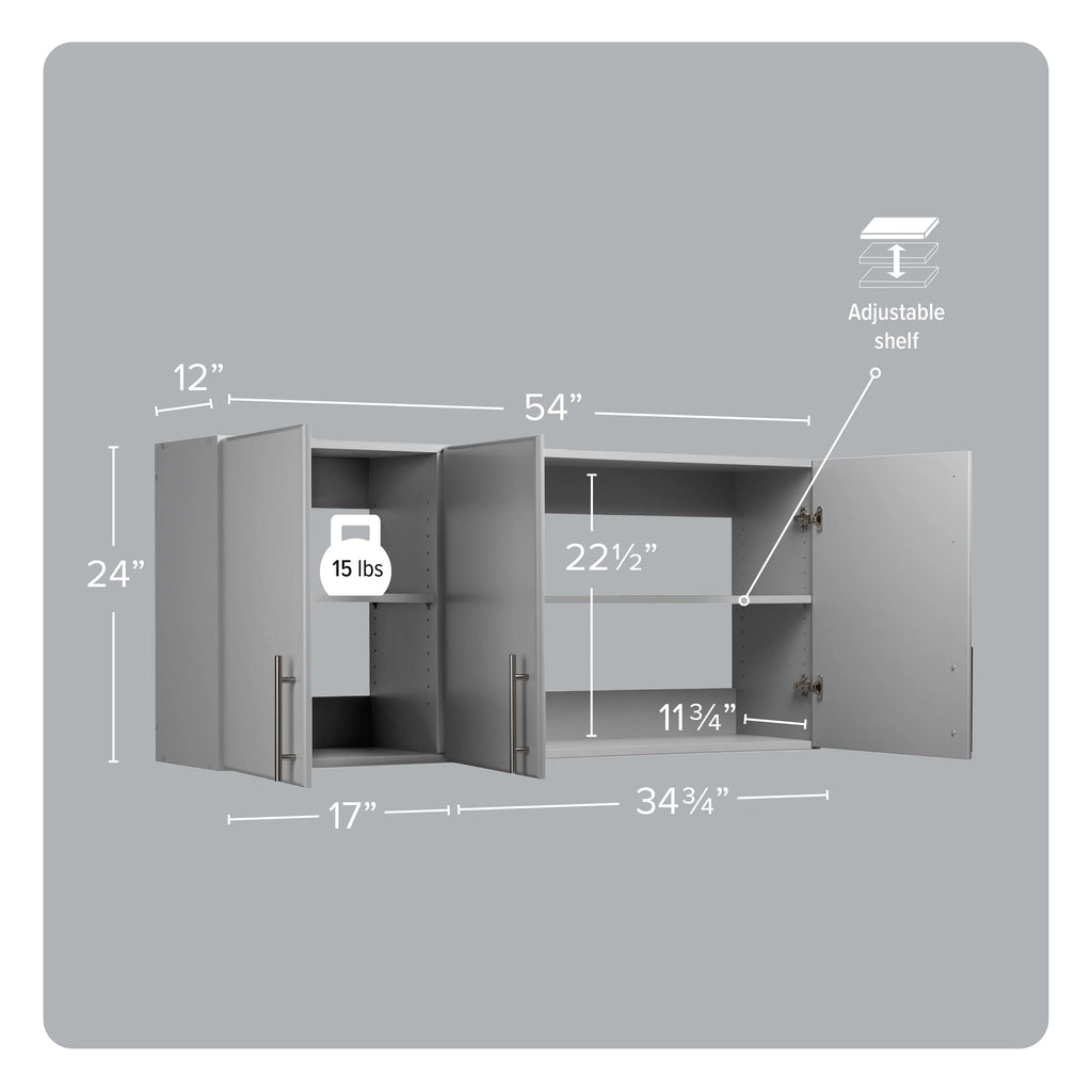 Prepac Elite Wall Cabinet, Versatile Adjustable Garage Wall Cabinet by Prepac, Tall 3-Door, 54"W x 24"H x 12"D, BEW-5424, Black
