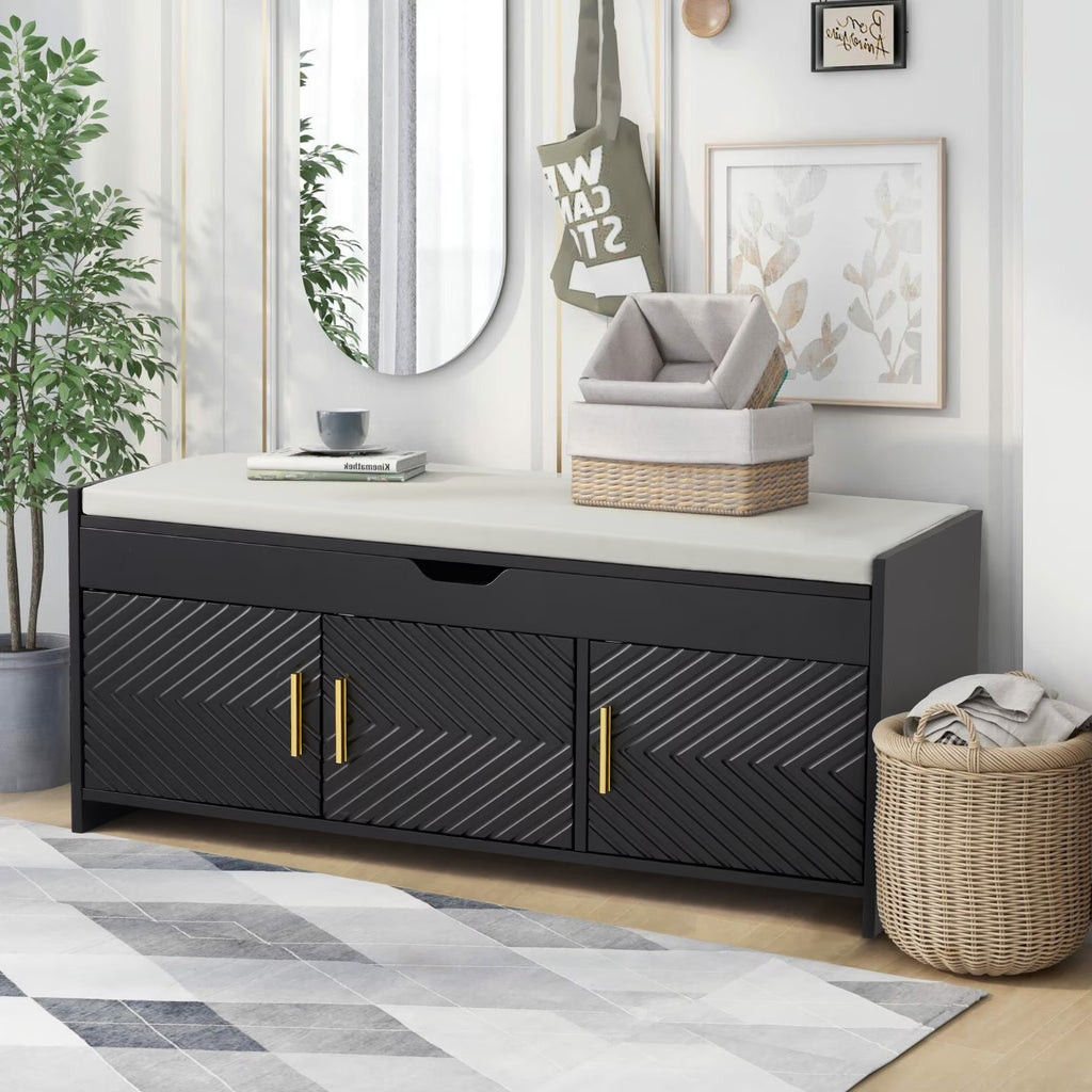 AVAWING Storage Bench, Shoe Bench with Lift Top Storage, Wooden Entryway Bench, Black
