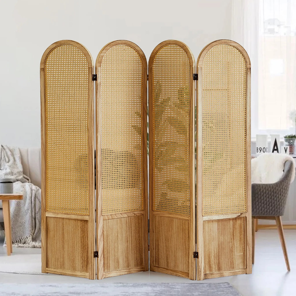 Aletheiawu 6 Panel Rattan Room Divider and Folding Privacy Screens, No Installation Required, Black