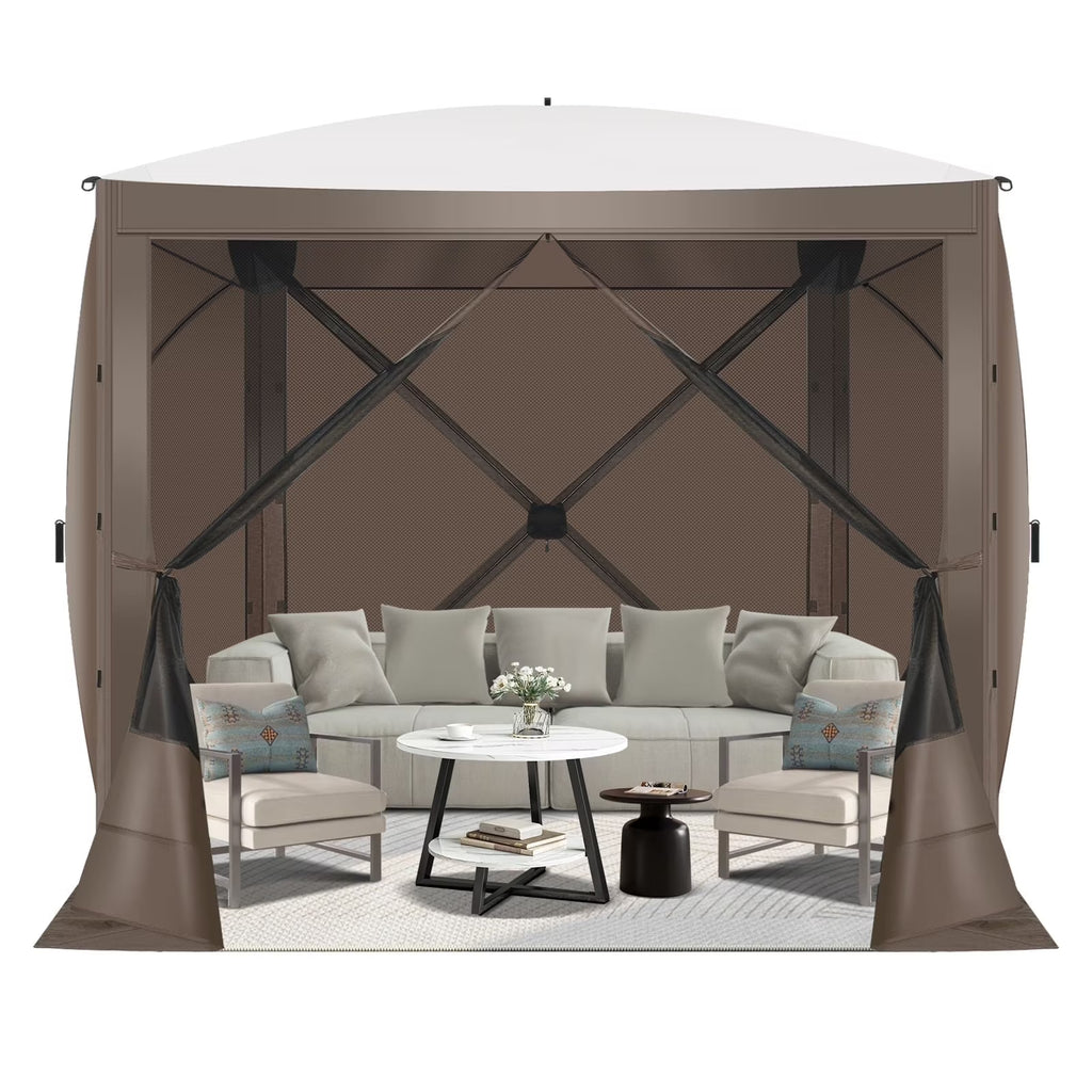 Hoteel 6x6ft Outdoor Pop Up Gazebo for Camping, Screen House with 4 Sidewalls and Mosquito Netting, Waterproof, UV Resistant,Portable Carry Bag, for Outdoor Camping, Lawn and Backyard, Brown