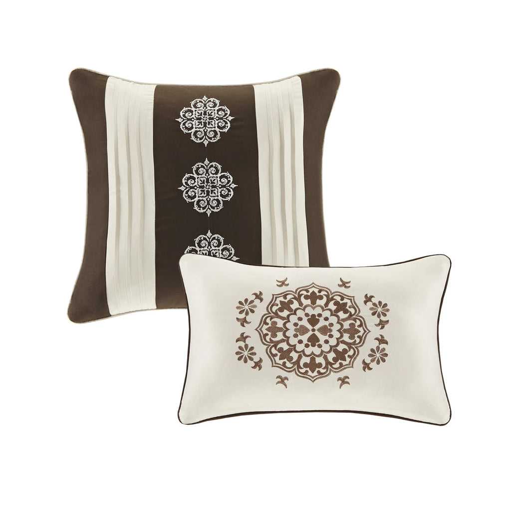 Home Essence Dennie 16 Piece Jacquard Complete Bedding Set With 2 Sheet Sets, King, Brown