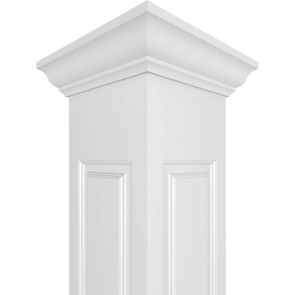Ekena Millwork 6"W x 8'H Craftsman Classic Square Non-Tapered, Raised Panel PVC Column Kit, Crown Capital & Crown Base
