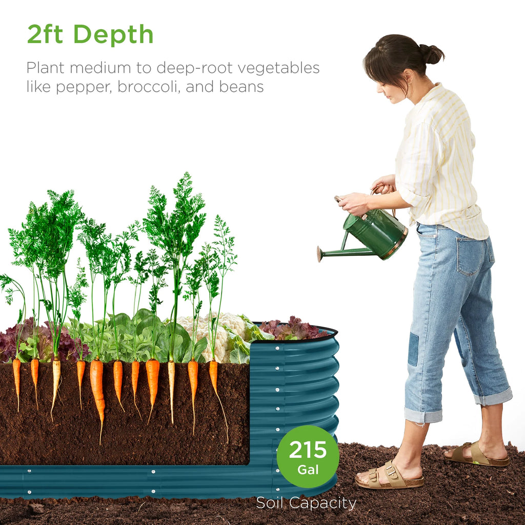 Best Choice Products 8x2x2ft Metal Raised Garden Bed, Oval Outdoor Planter Box w/ 4 Support Bars - Charcoal