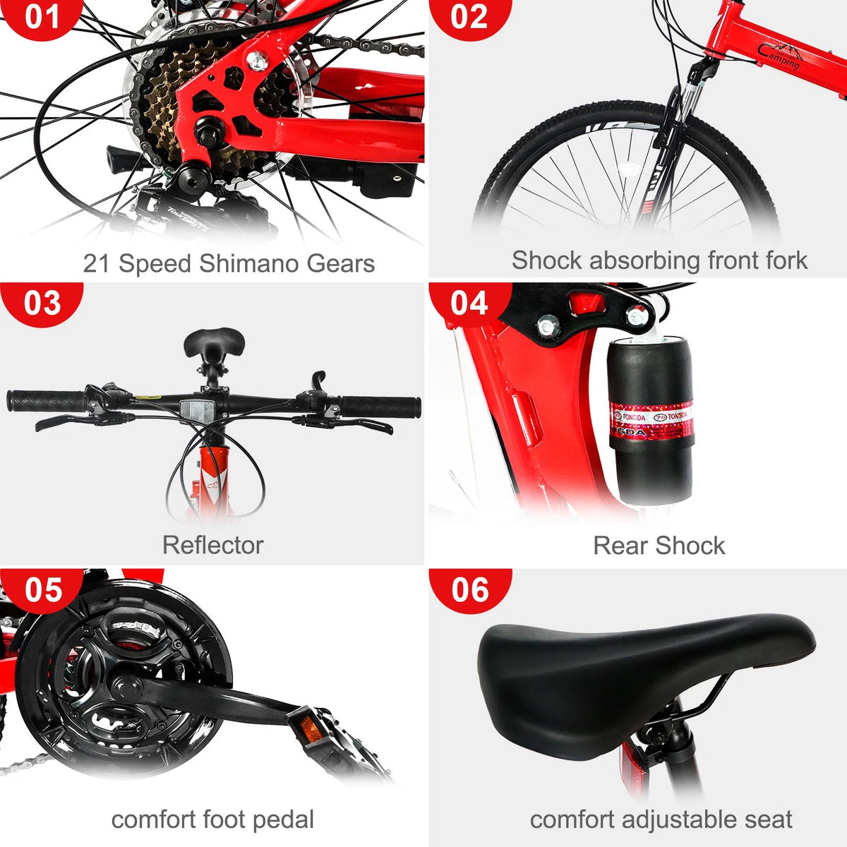Ktaxon Folding 21 Shimano Speed 26" Wheel Riding Mountain Bike, Steel Frame Trail Road Bicycle, for Men and Women, Red