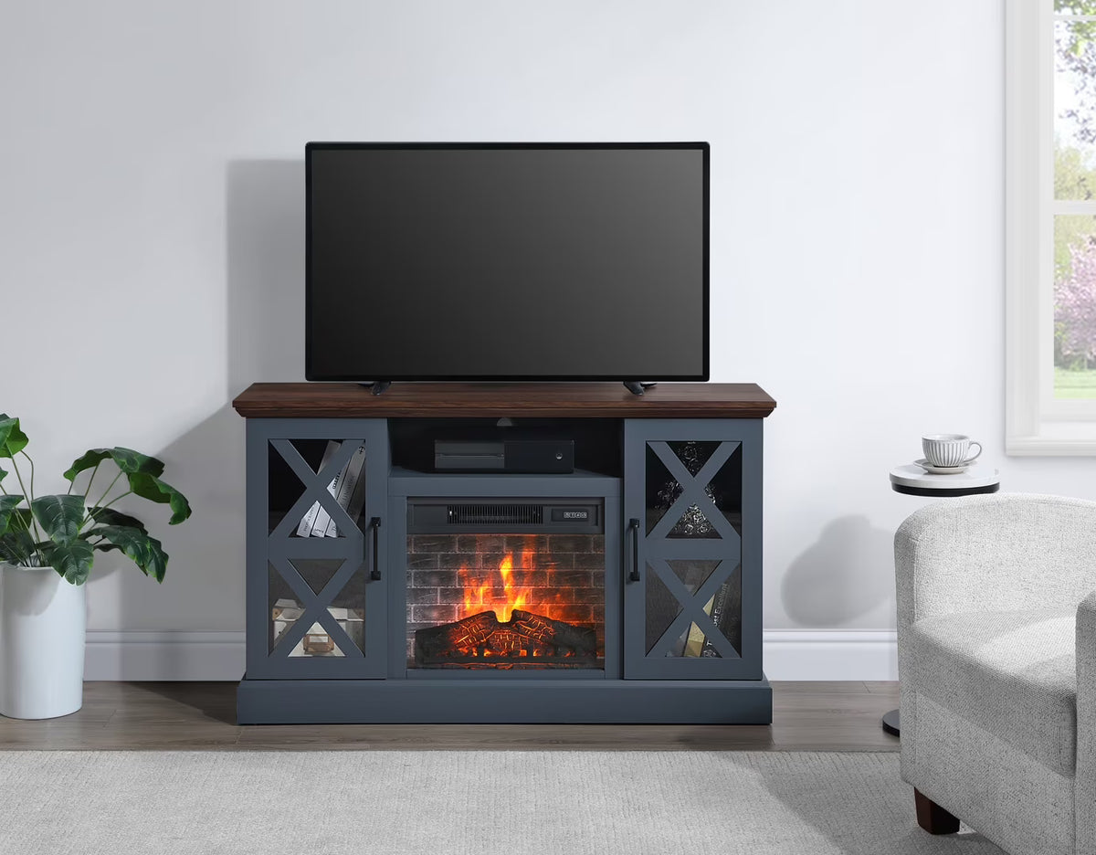 Mainstays Farmhouse Fireplace TV Stand for TVs up to 55", off White/Walnut