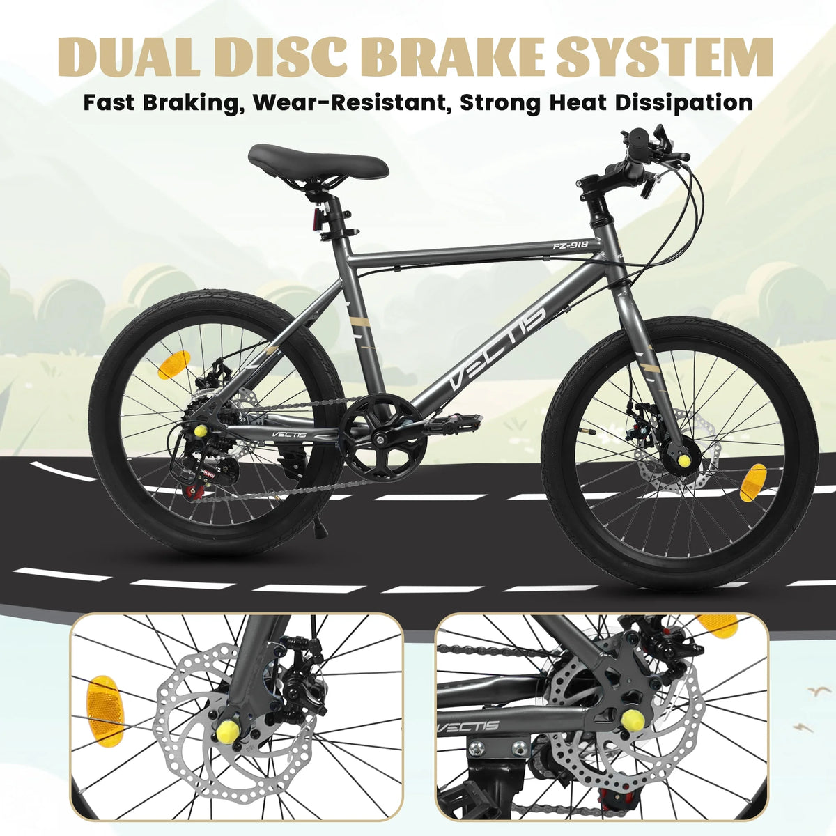 20 Inch Kids Bike for Boys Girls, 7-Speed Children Road Bike with Steel Frame and Dual Disc Brakes, Kids Road Bicycle for Ages 6-12 Years Old Birthday Gift, Silver