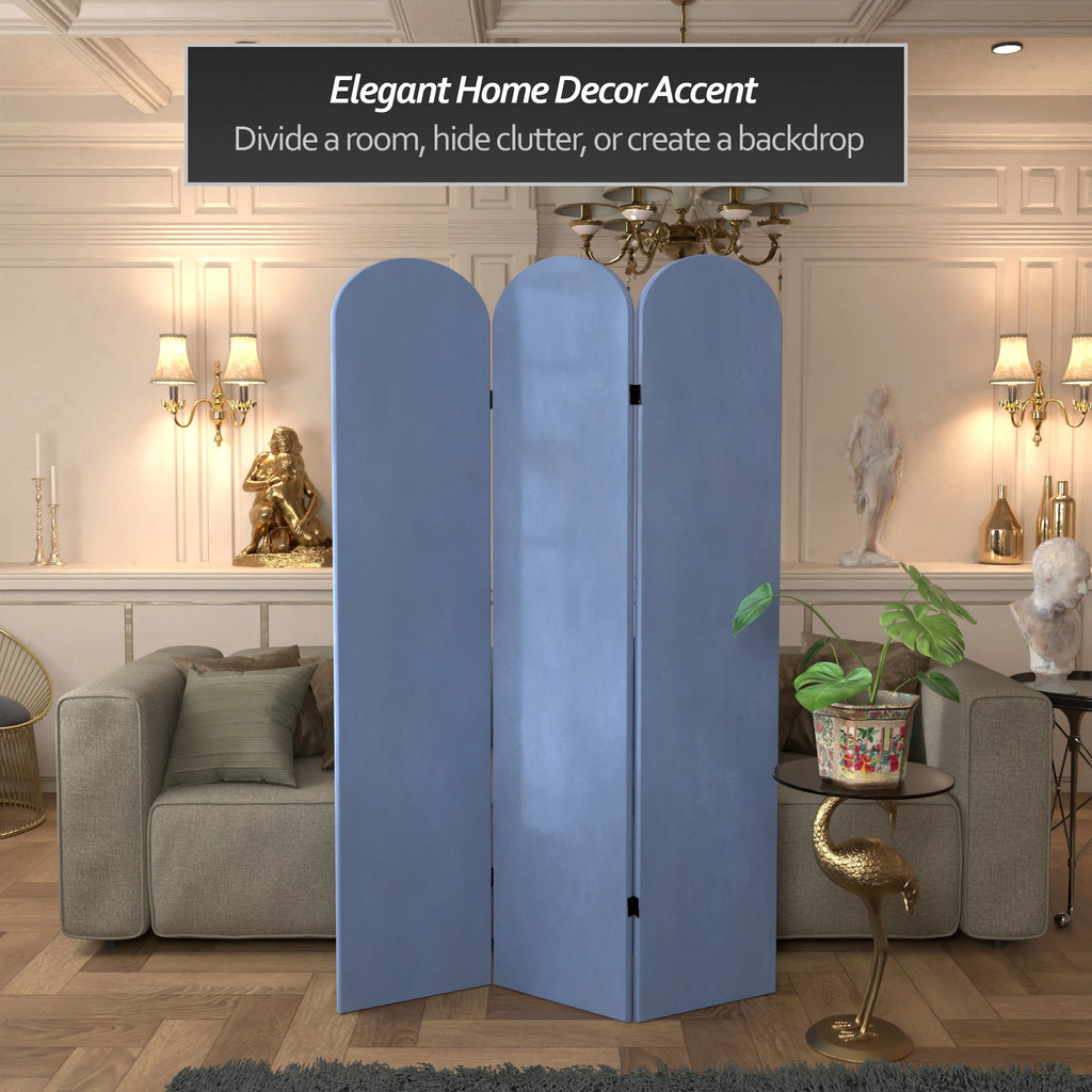 6 ft. Classic Arch Velvet Room Divider Lilac 3 Panel