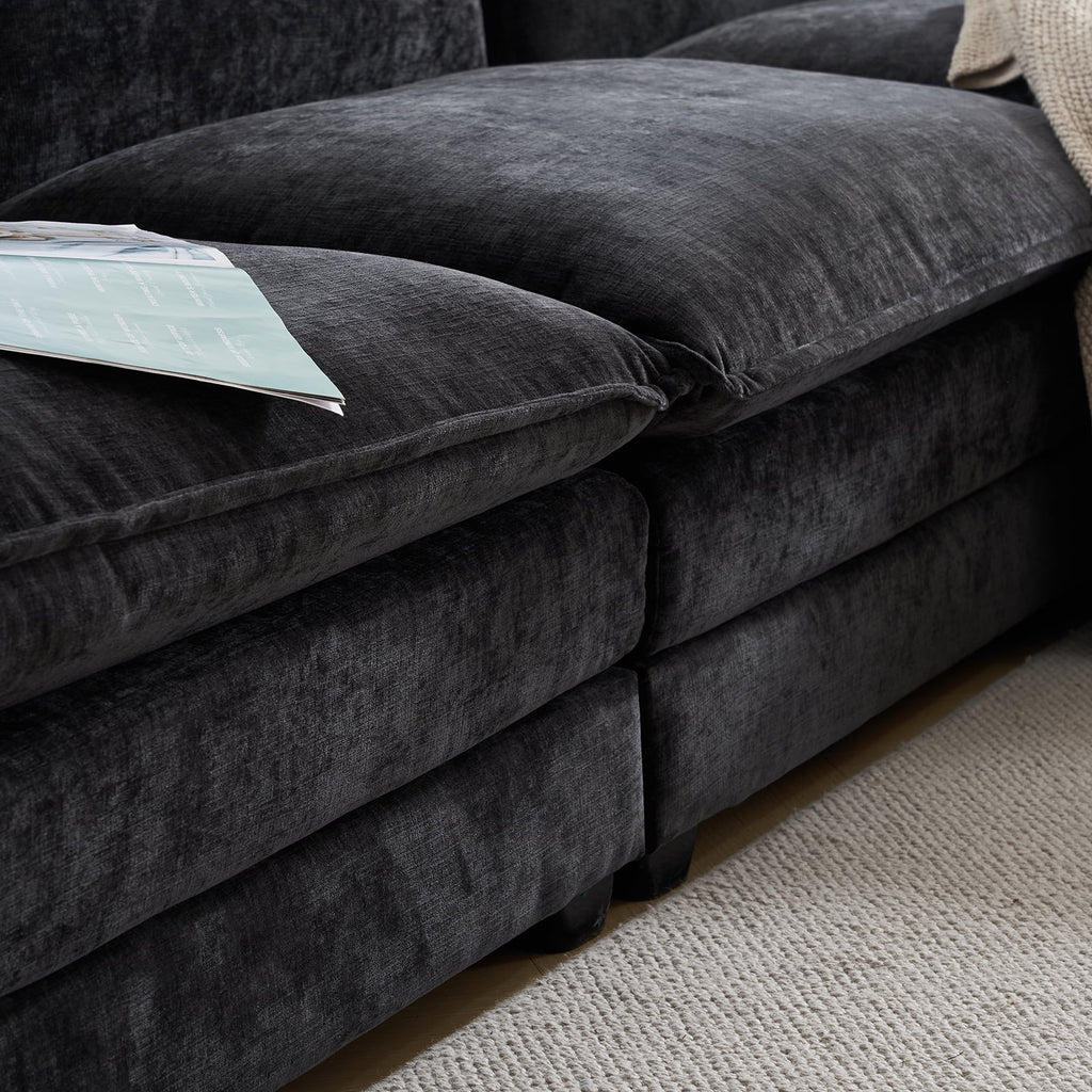 Zimtown Sectional Sofa with Ottoman, L Shaped Convertible Couch with Removable Chaise Chenille Fabric Sofa Set for 4-6 Persons Living Room Furniture Dark Grey