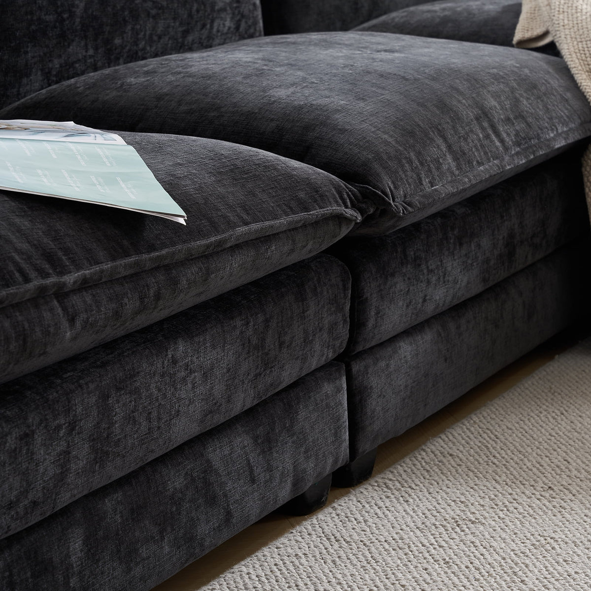 Zimtown Sectional Sofa with Ottoman, L Shaped Convertible Couch with Removable Chaise Chenille Fabric Sofa Set for 4-6 Persons Living Room Furniture Dark Grey