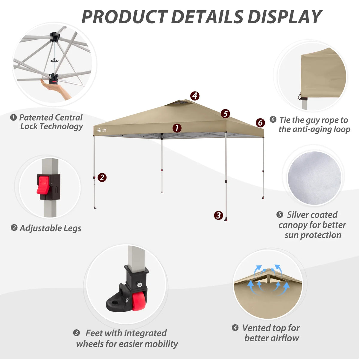 CROWN SHADES 8x8 Pop Up Canopy with One Push Setup Easy Outdoor Sun Shade for Events Parties Camping Forest Green