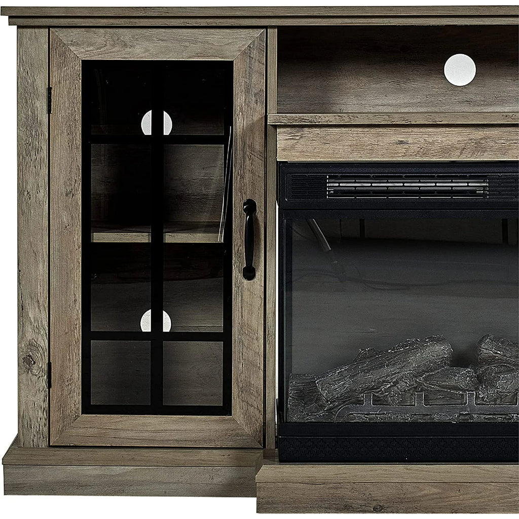 Merluxy 75in 3-Sided Glass Fireplace TV Stand for TVs up to 85", Distressed White