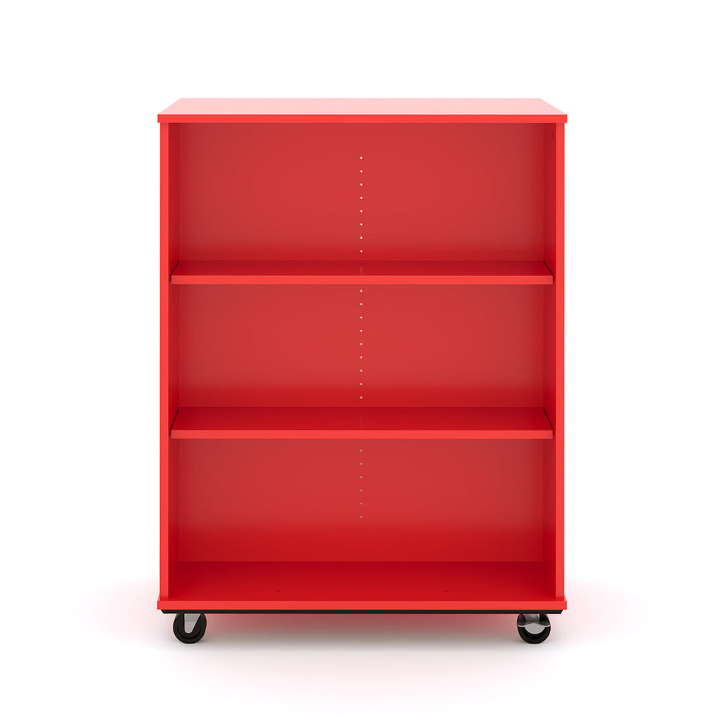 Tot Mate Open Double Sided 3 Tier Mobile Shelves Wooden Classroom Bookcase, Red, 36"W x 23"D x 48"H